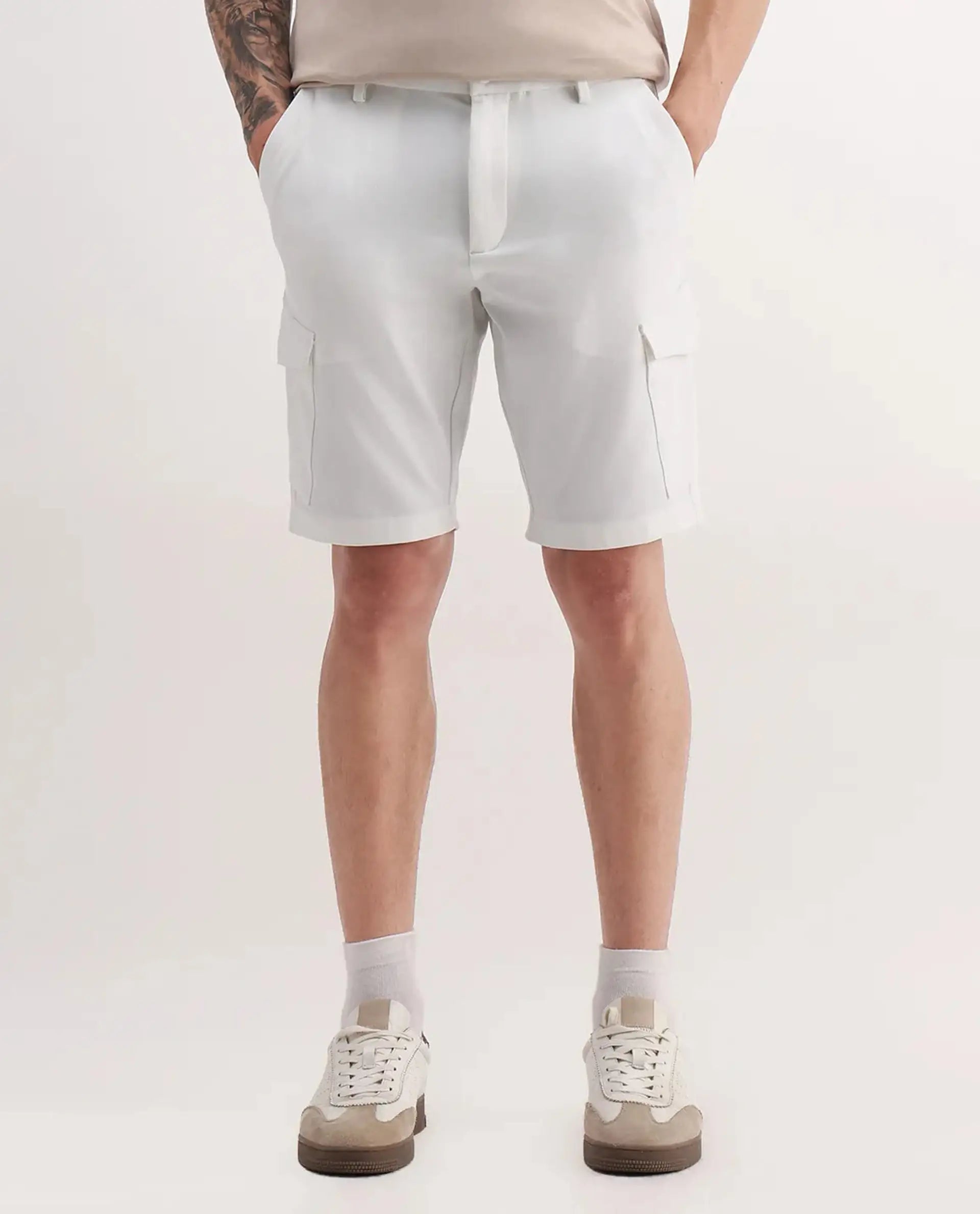 Rare Rabbit Men's Tripco-Aw25 White Polyester Blend Plain Relaxed Fit Shorts