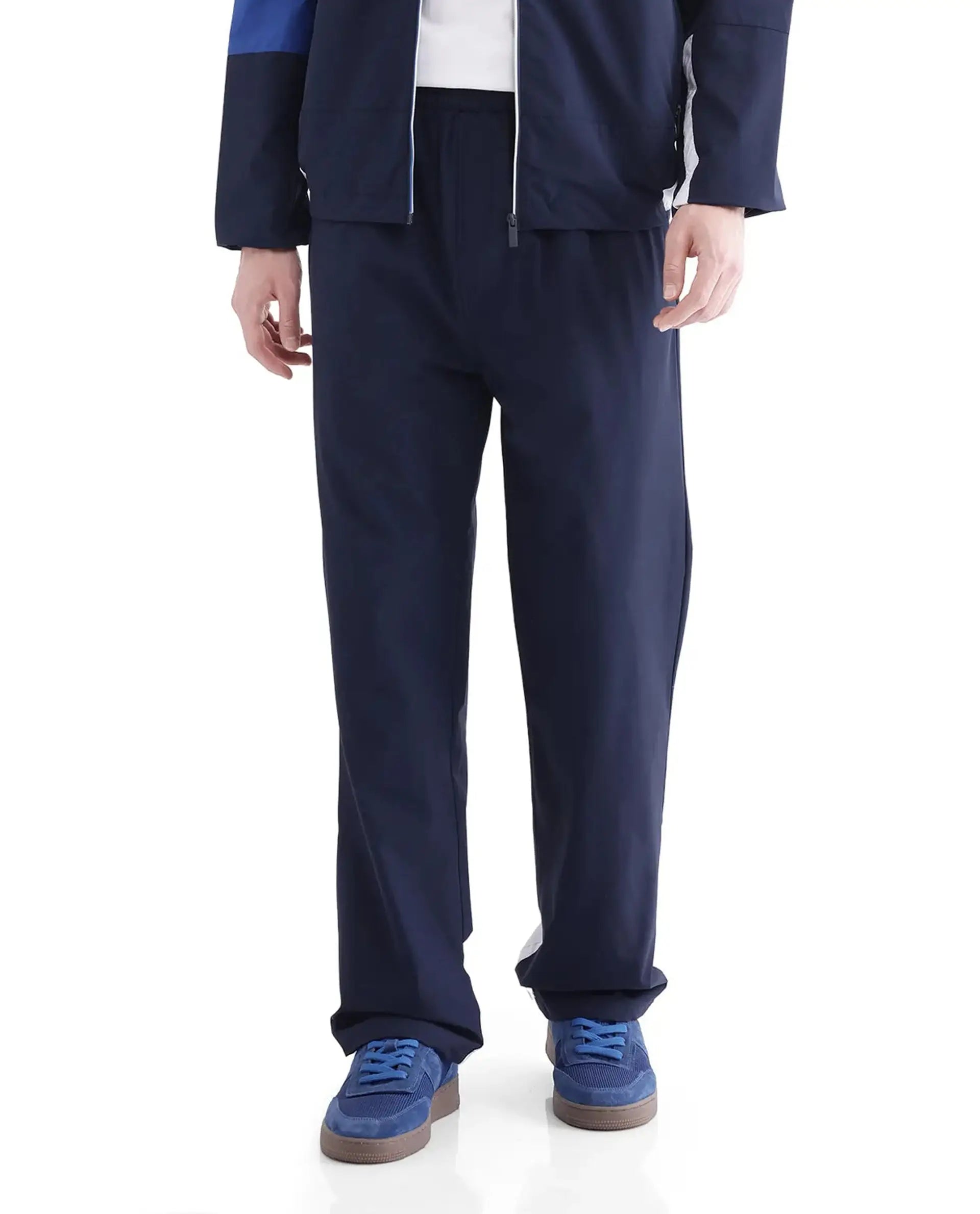 Rare Rabbit Men's Wando-B Dark Blue Polyester Cut And Sew Regular Fit Track Pant