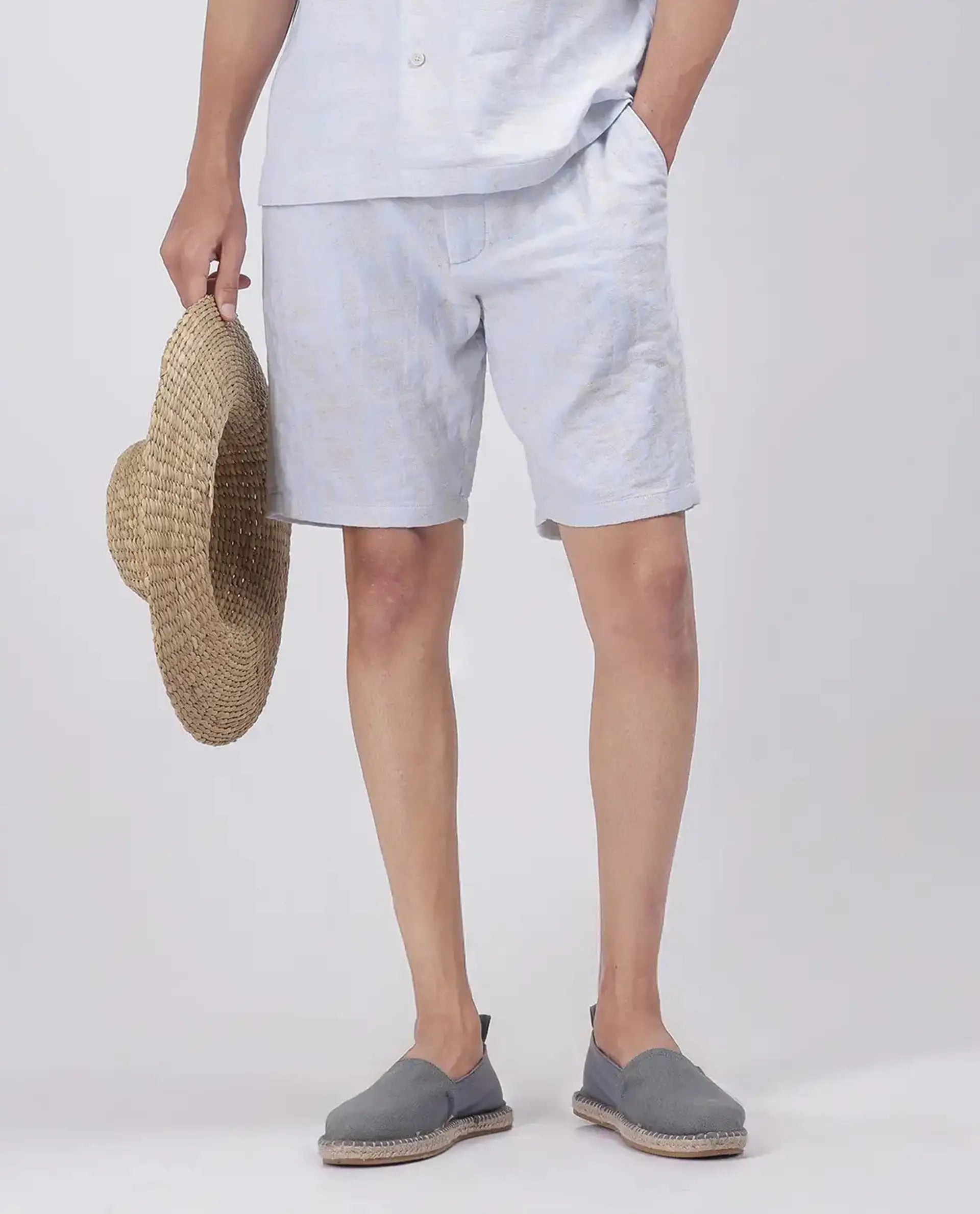 Rare Rabbit Men's Welks Pastel Blue Cotton Blend Jacquard Relaxed Fit Shorts