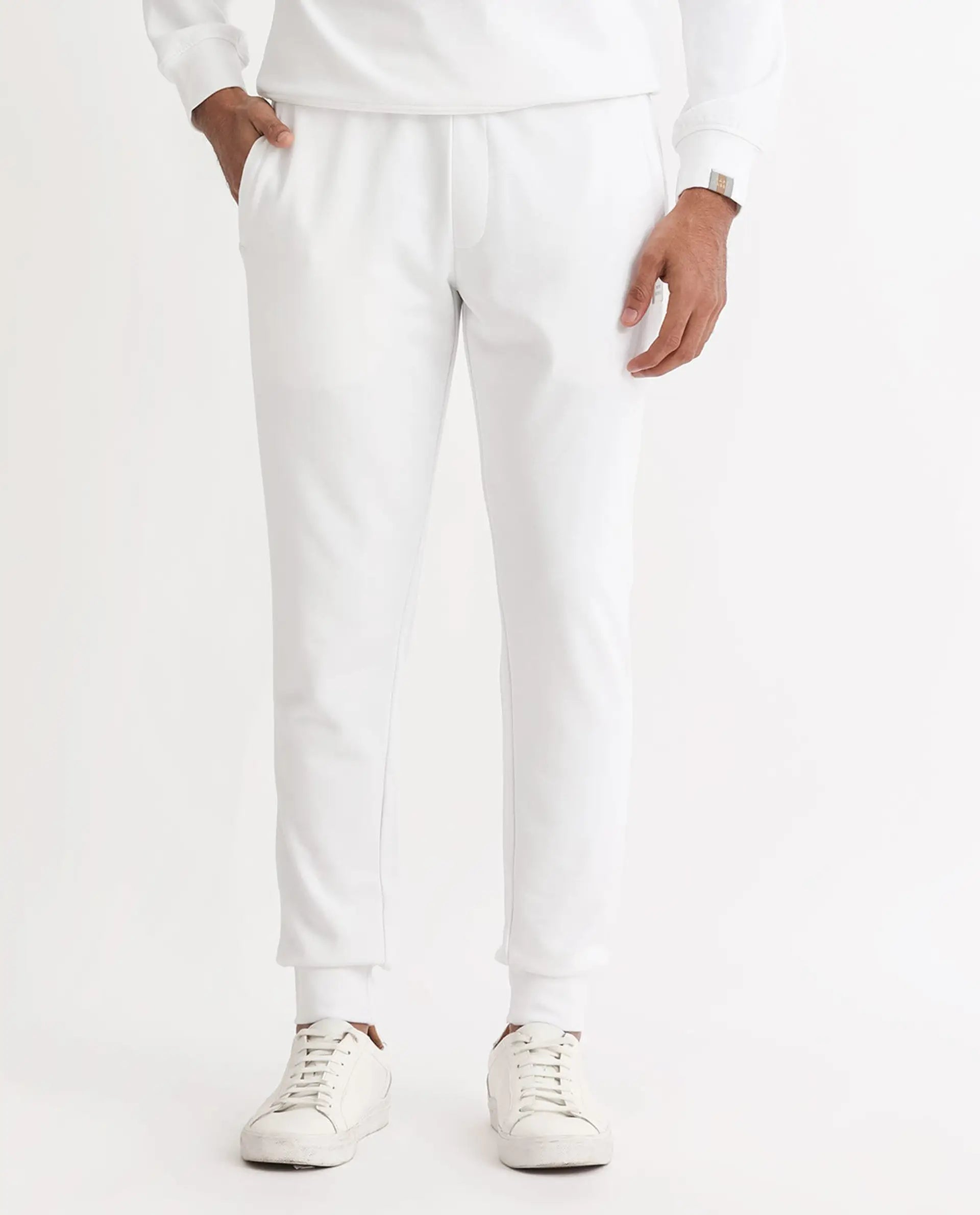 Rare Rabbit Men's Wimble White Cotton Plain Regular Fit Joggers