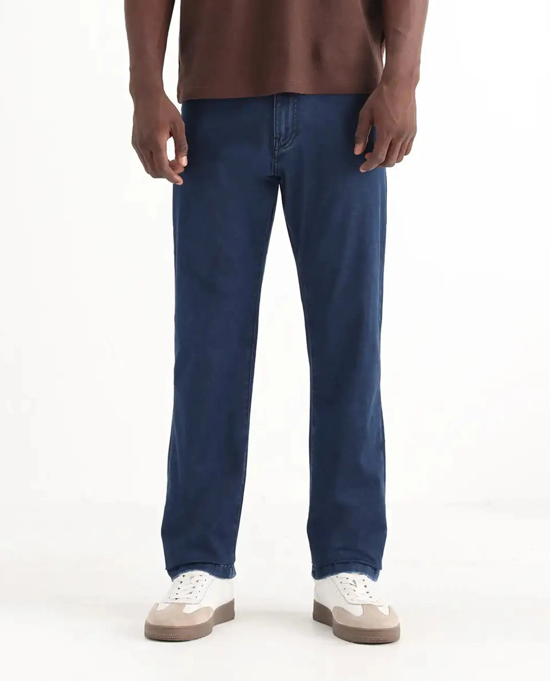 Rare Rabbit Men's Zane Dark Blue Cotton Plain Morris Regular Fit Jeans