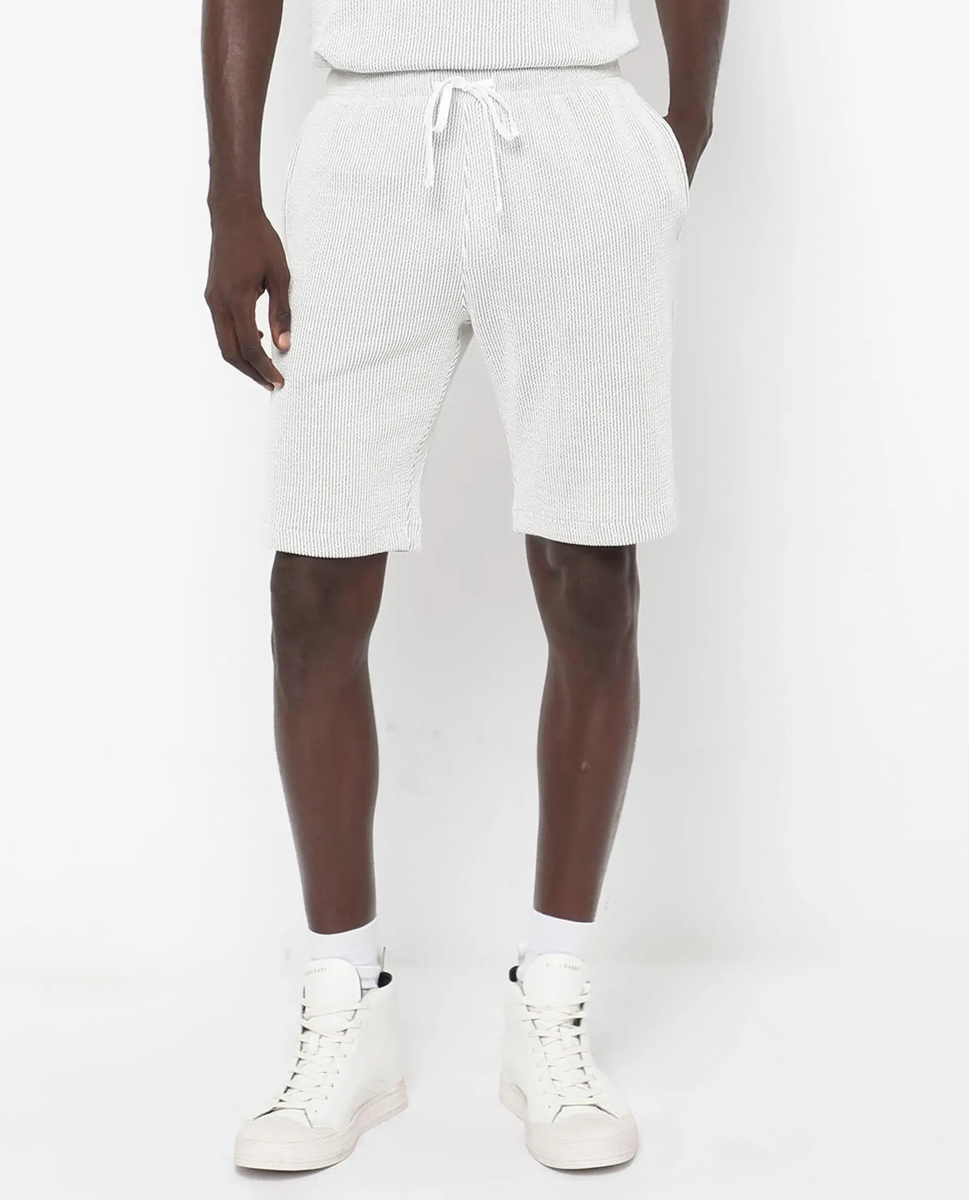 Rare Rabbit Men's Zavet-B Grey Cotton Blend Striped Print Regular Fit Shorts