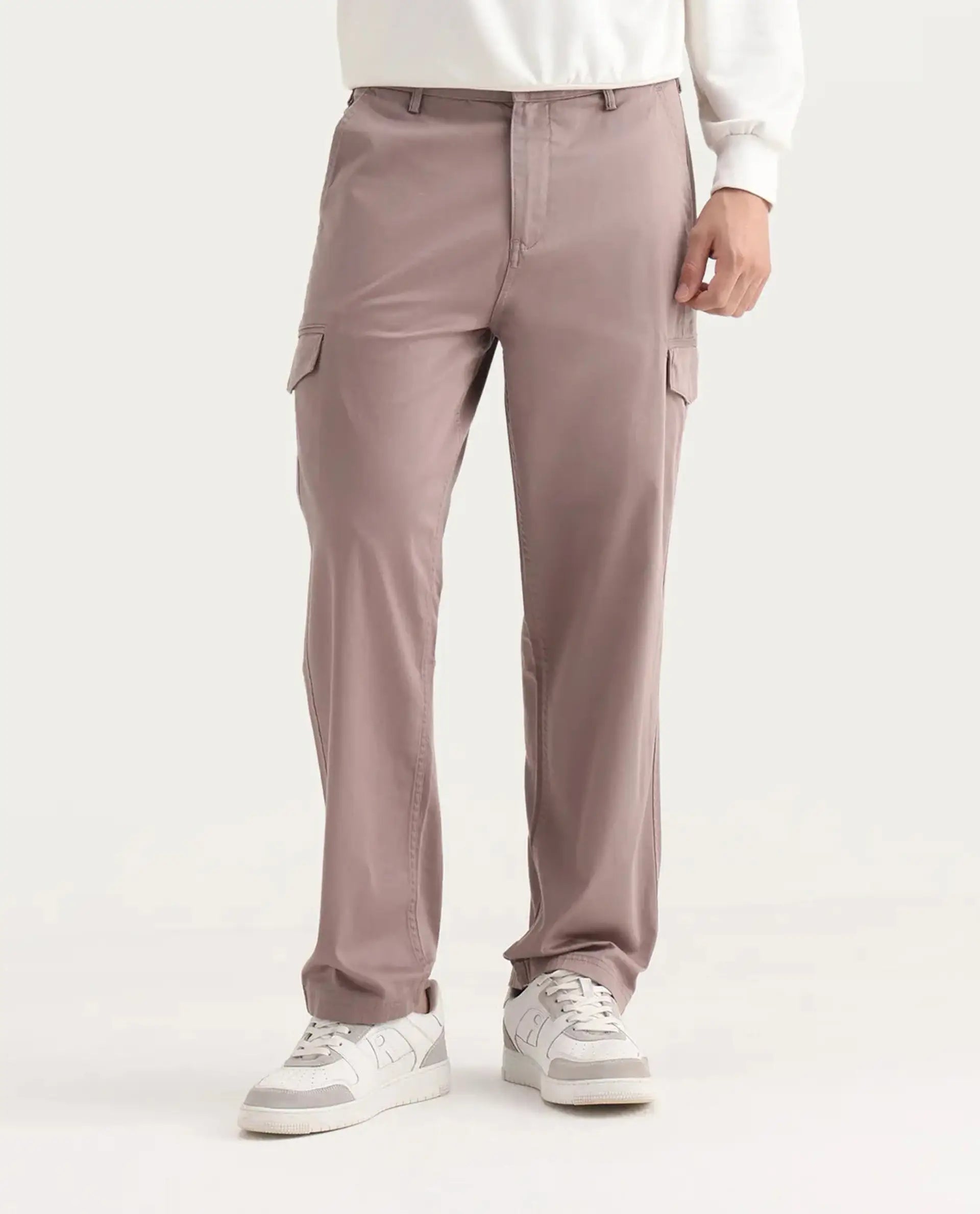 Rare Rabbit Men's Zipo Dusky Pink Cotton Plain Regular Fit Trouser