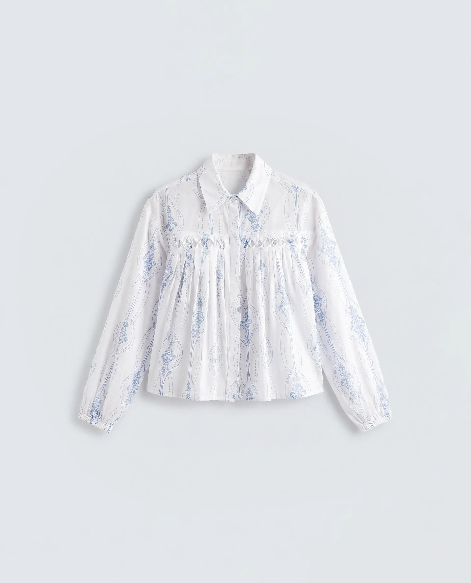 Rareism Women's Kaveny Off White Viscose Spread Collar Regular Ornamental Print Top
