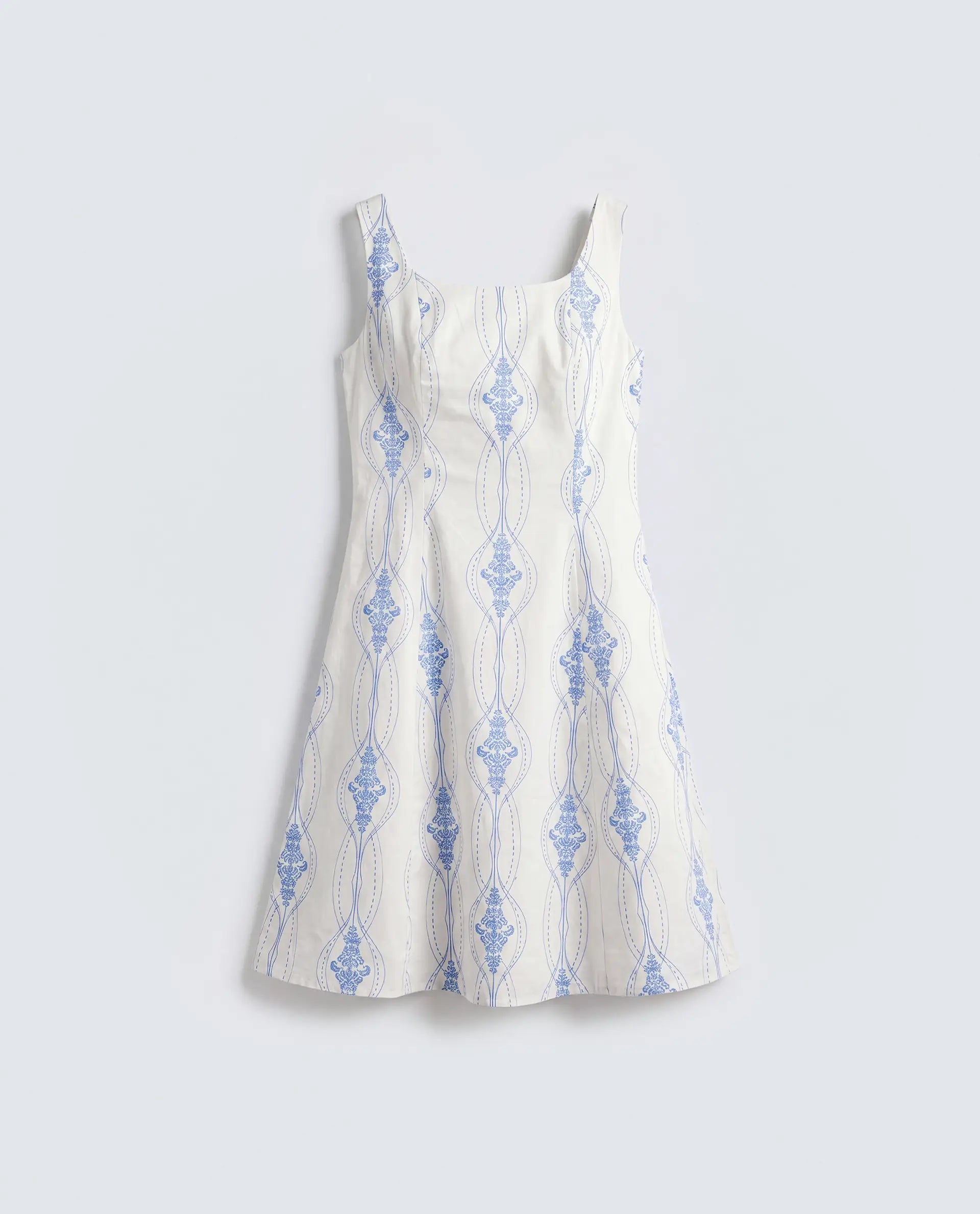 Rareism Women's Kenro Off White Cotton Square Neck Fit And Flare Printed Dress