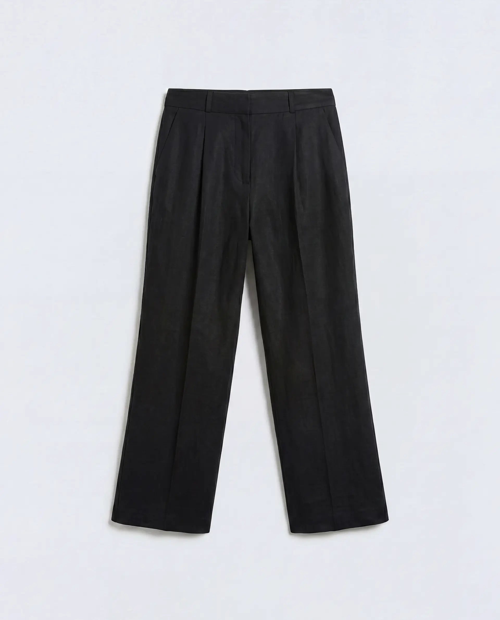 Rareism Women's Linzy-B Black 100% Linen Straight Plain Trouser