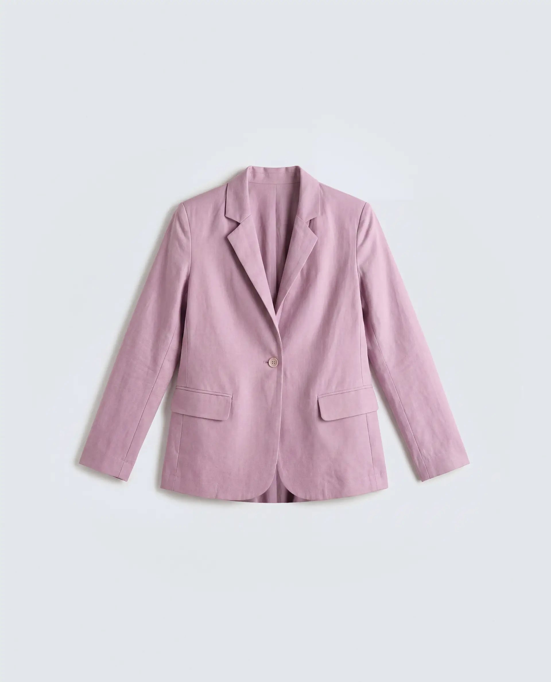 Rareism Women's Linzy-T Dusky Pink 100% Linen Full Sleeve Lapel Neck Regular Plain Blazer