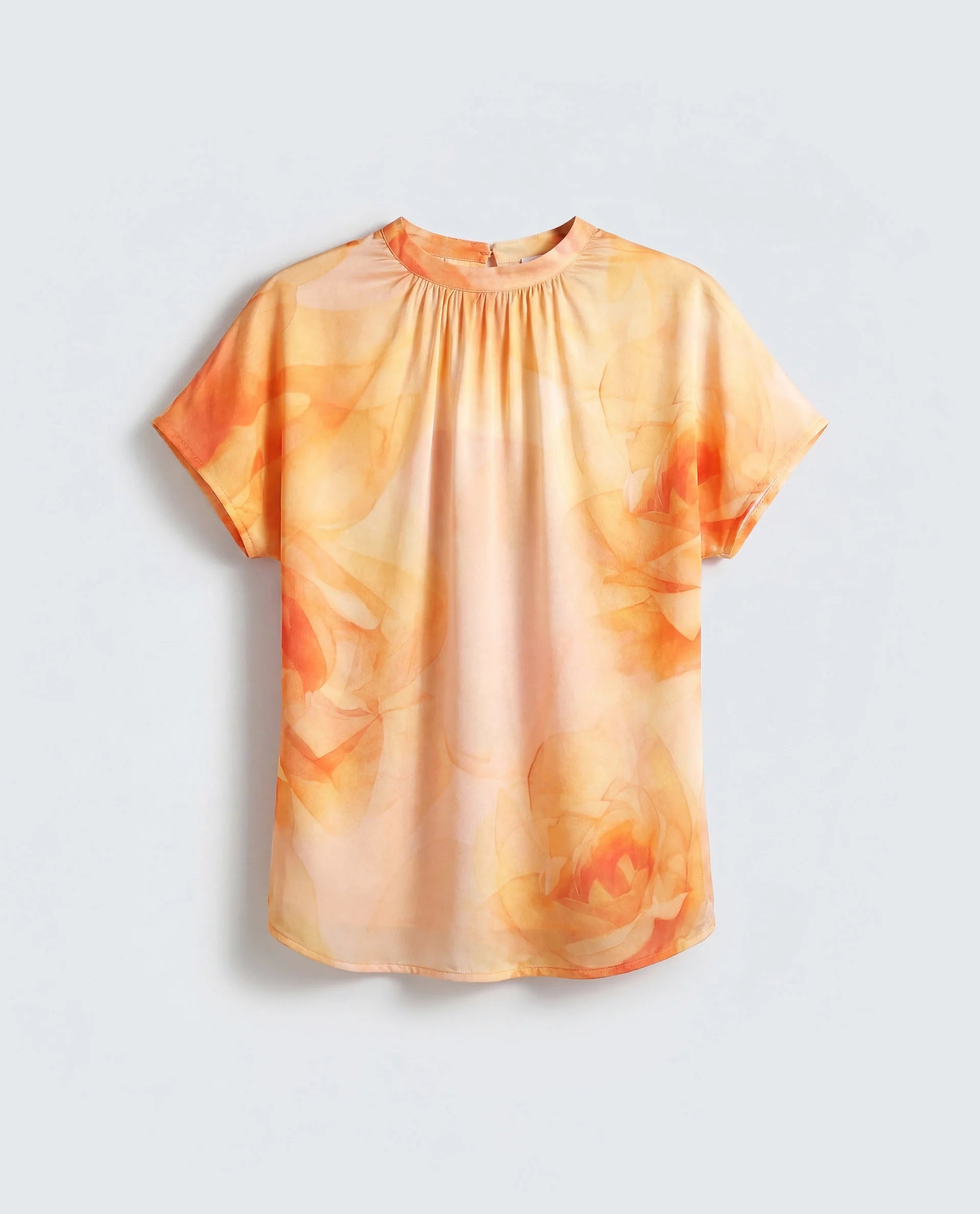 Rareism Women's Macxi Yellow Cotton Satin Half Sleeve Band Collar Regular Floral Print Top