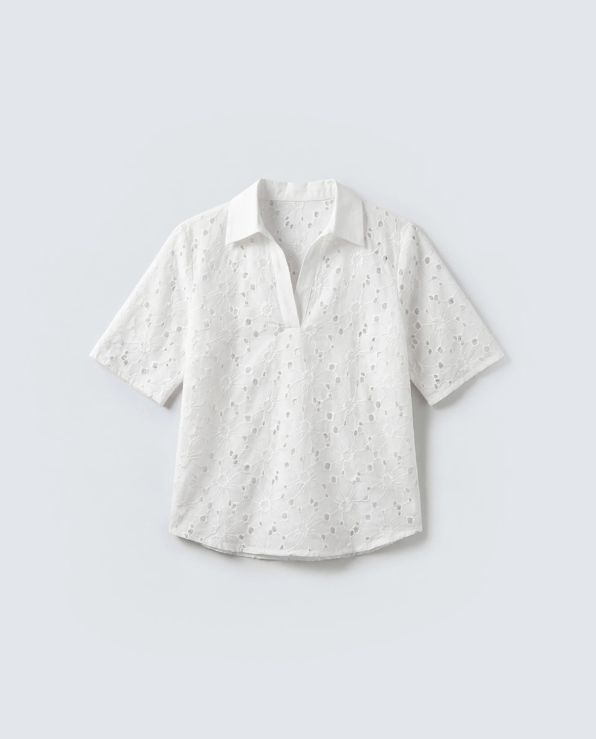 Rareism Women's Mazi-T Off White Cotton Half Sleeve Jonny Collar Regular Top
