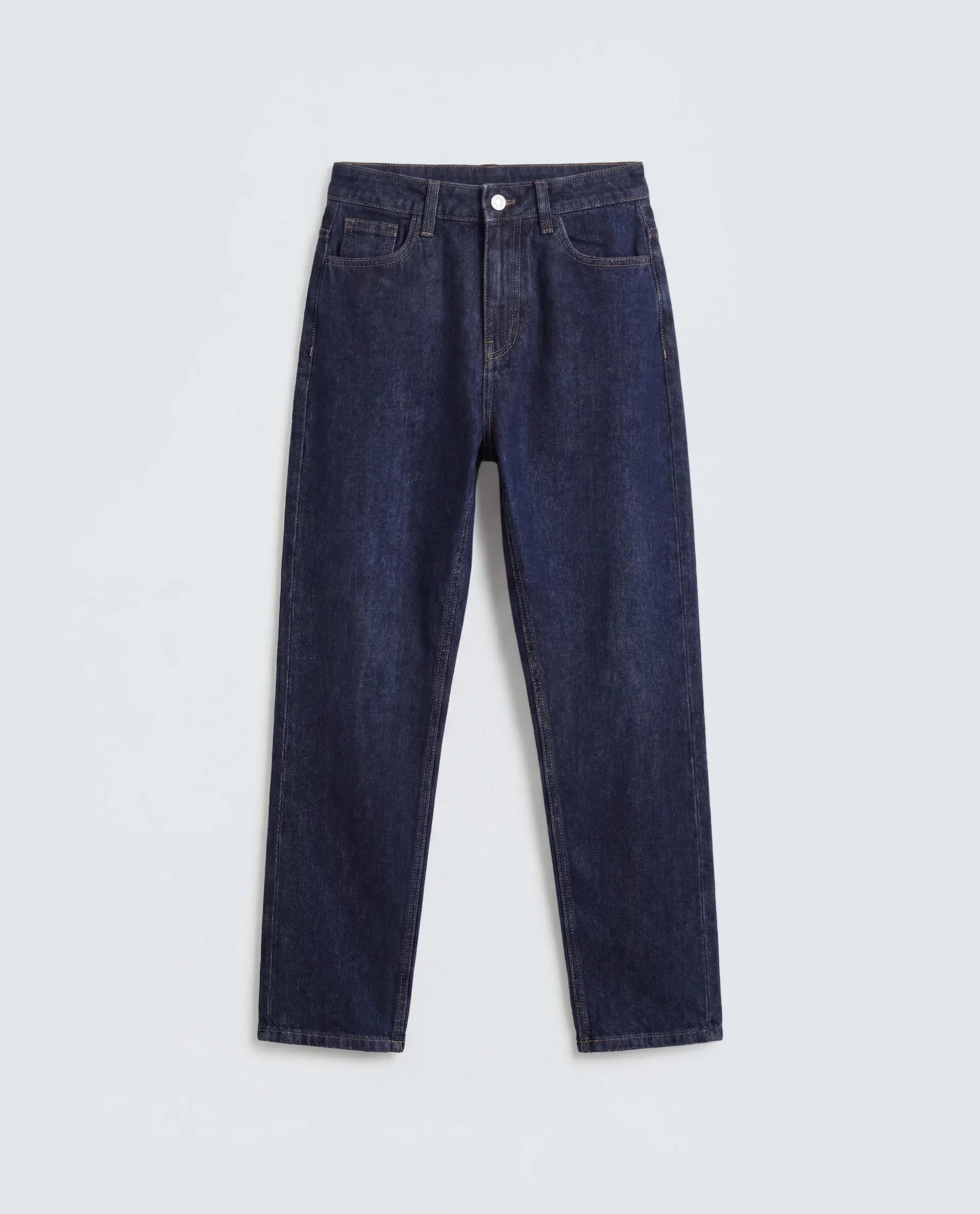Rareism Women's Momind Dark Navy Cotton Blend Mom Fit Plain Jeans