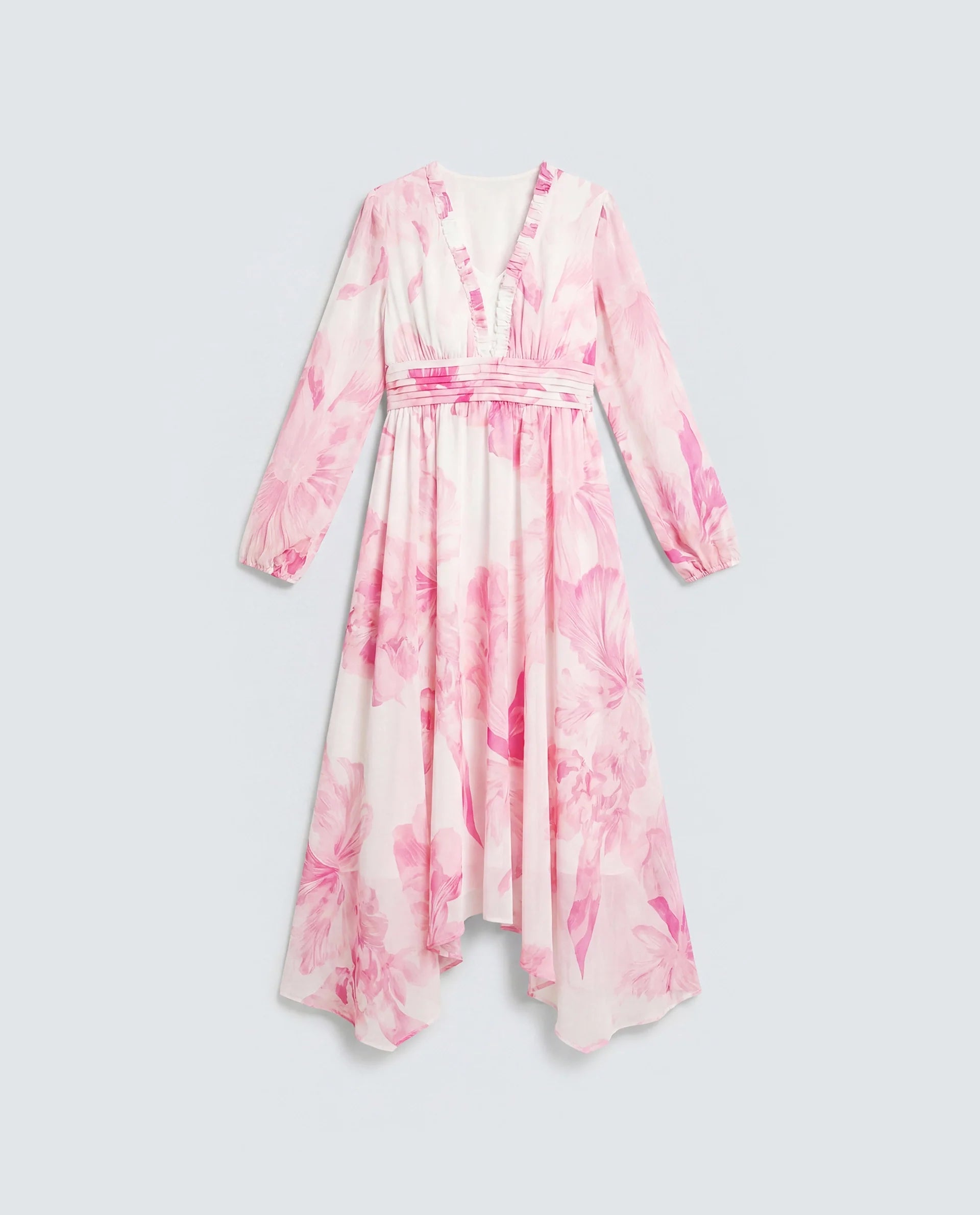 Rareism Women's Monfriko Off White Polyester Full Sleeve Ruffled Neck Fit And Flare Floral Print Dress