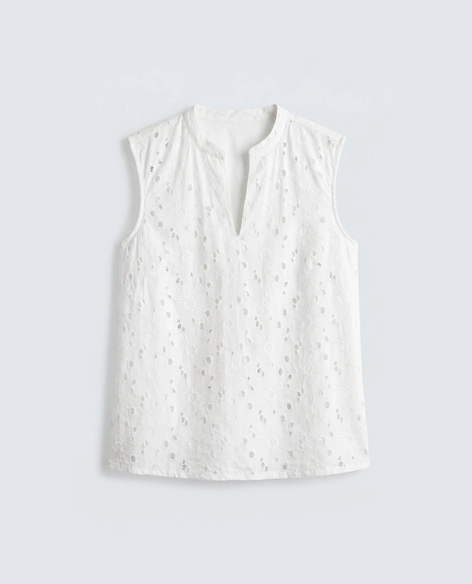 Rareism Women's Nuton-T Primary White Cotton Sleeveless Band Collar Regular Fit Top