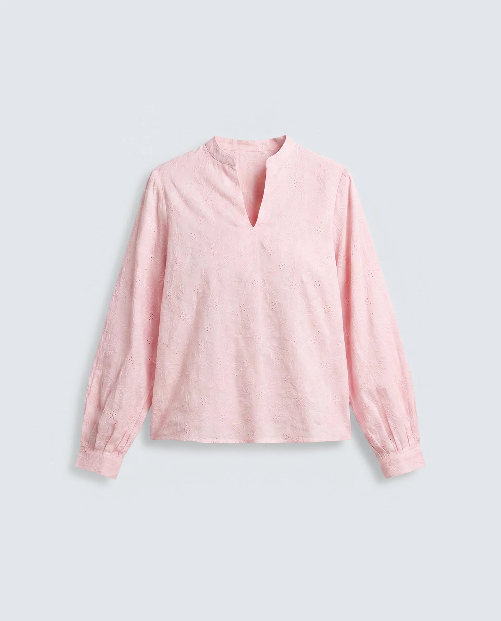Rareism Women's Rufo Pastel Pink Cotton Full Sleeve Band Collar Regular Fit Top