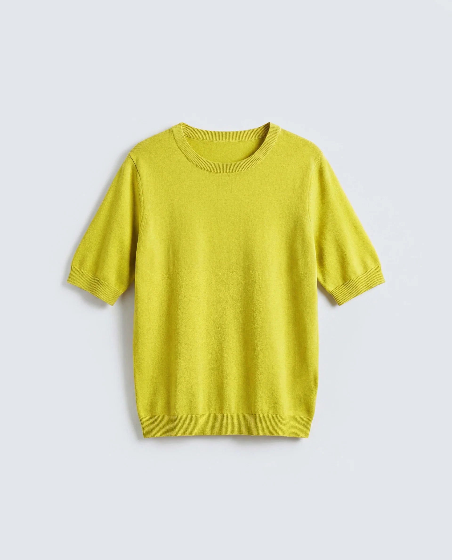 Rareism Women's Sohrdo Light Yellow Nylon Blend Half Sleeve Crew Neck Regular Fit Plain Top
