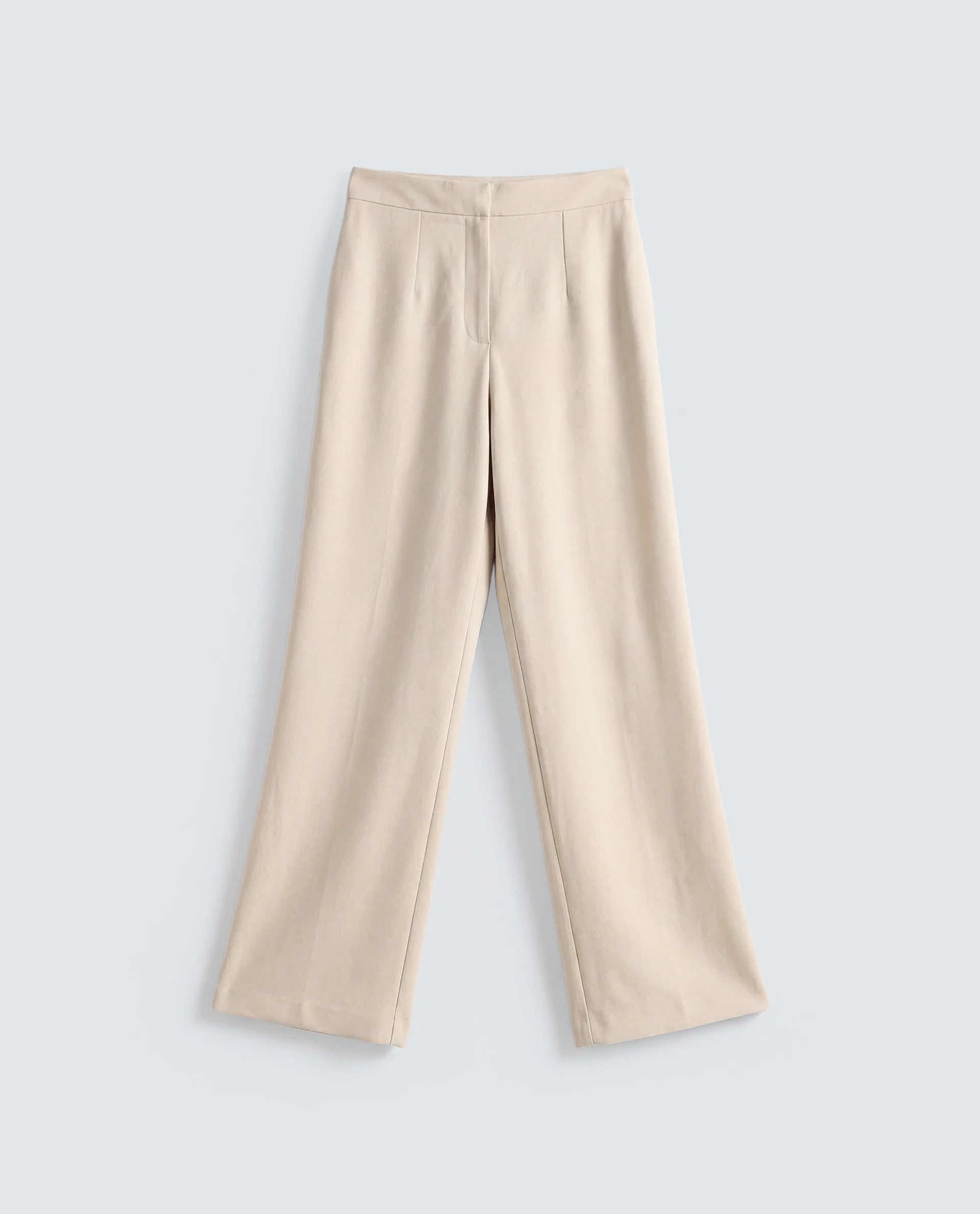 Rareism Women's Srait-1 Beige Polyester Blend Fabric Straight Plain Trouser