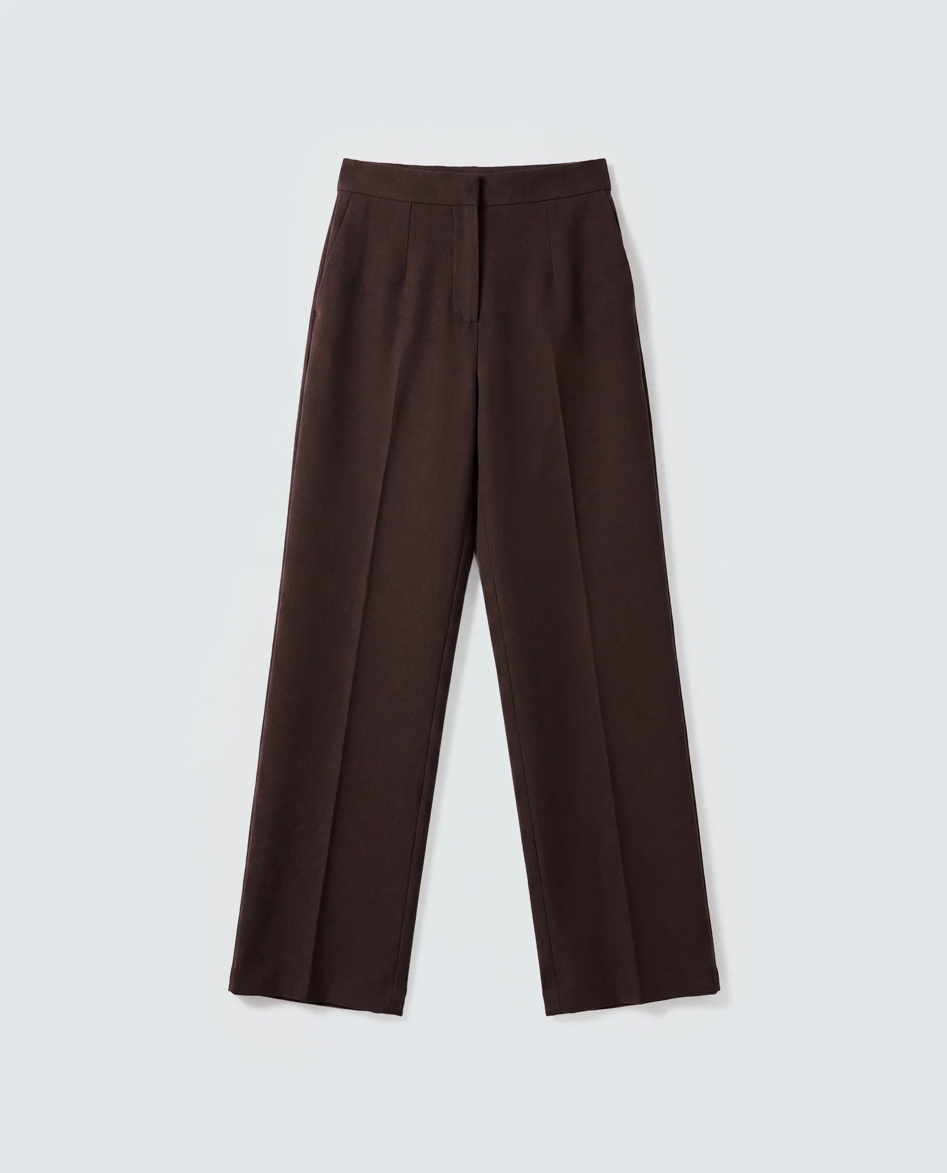 Rareism Women's Srait-1 Brown Polyester Blend Fabric Straight Plain Trouser