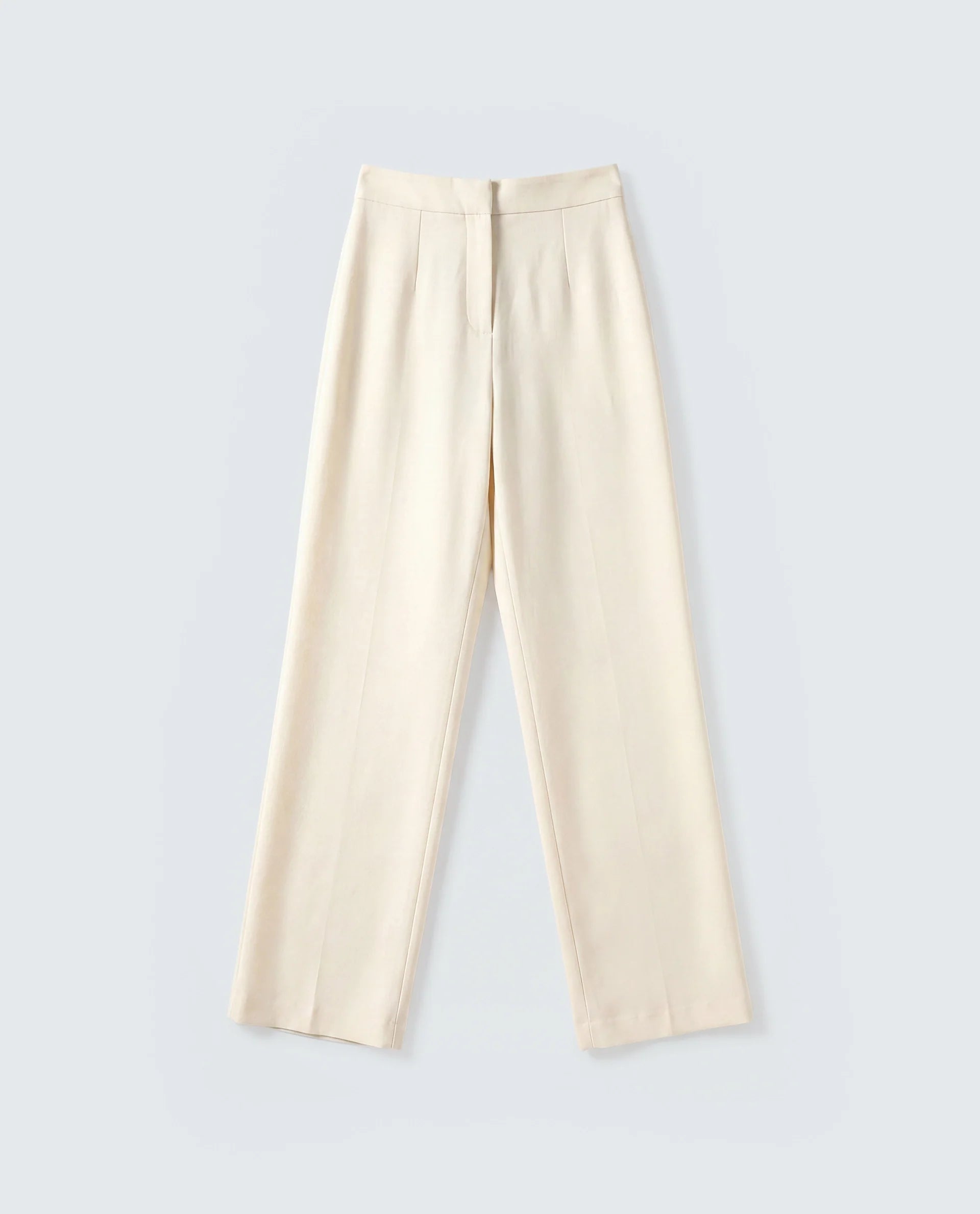 Rareism Women's Srait-1 Off White Polyester Blend Fabric Straight Plain Trouser
