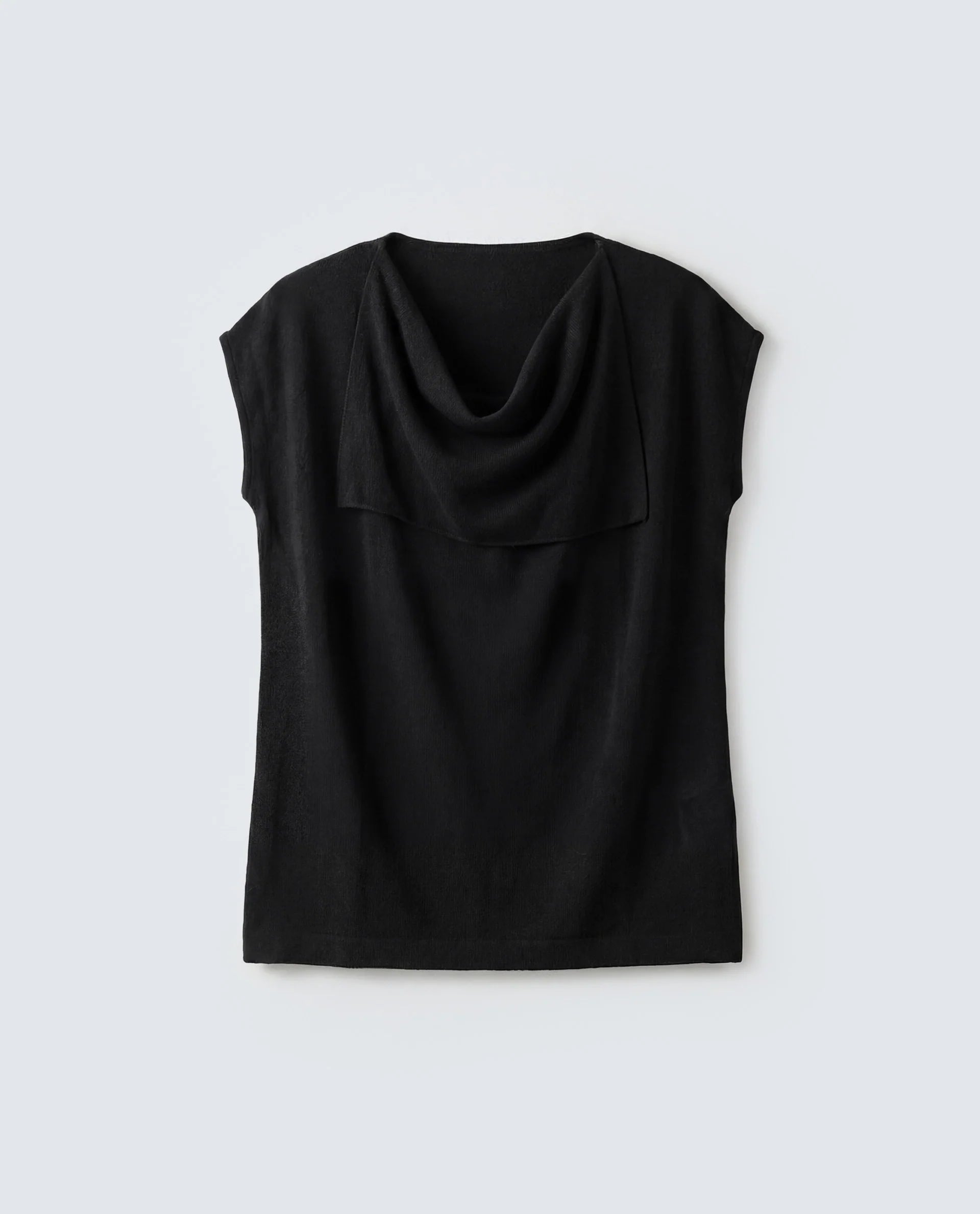 Rareism Women's Star Black Viscose Blend Half Sleeve Cowl Neck Relaxed Fit Plain Top