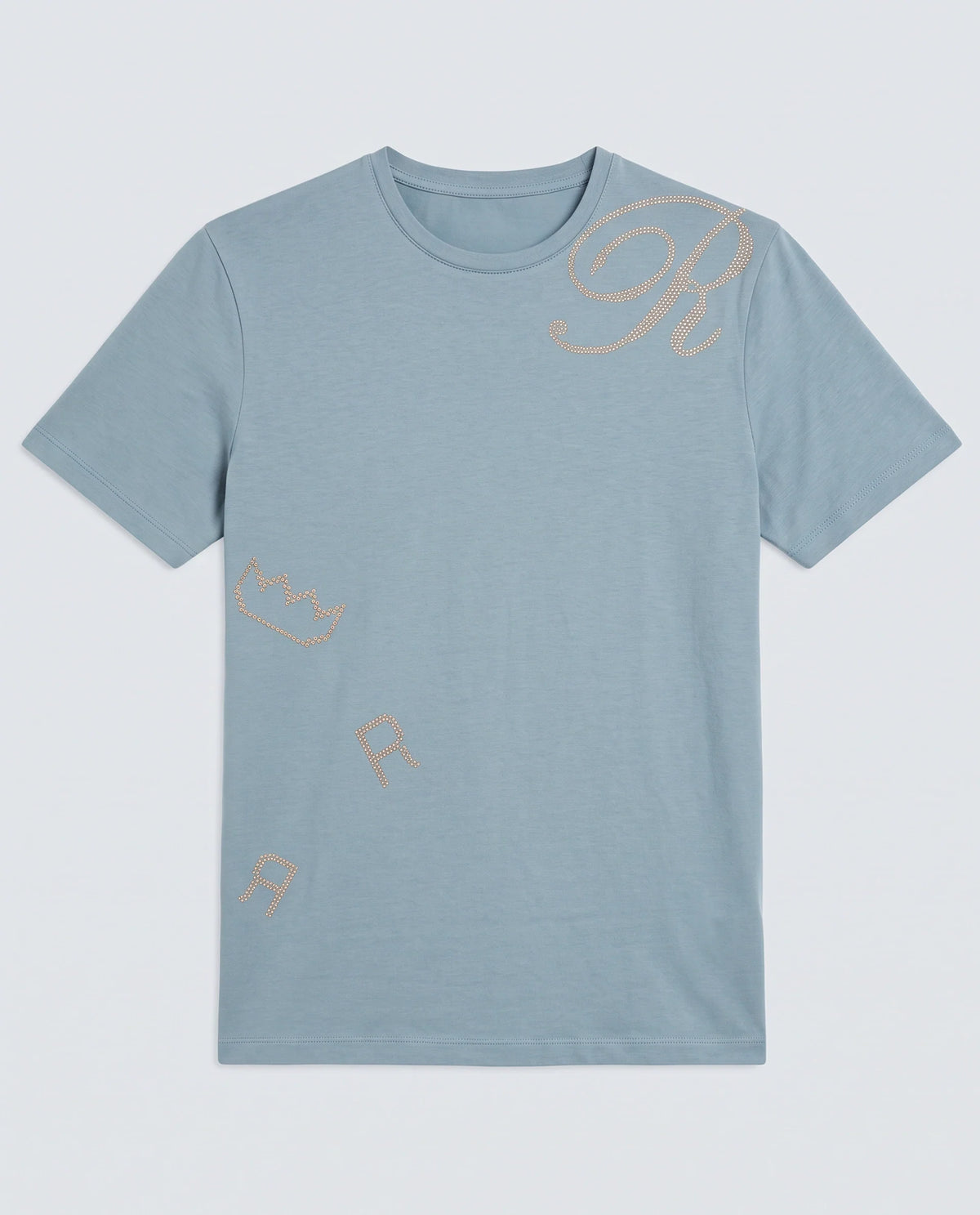 Rare Rabbit Men's Bex Dusky Blue Cotton Blend Fabric Half Sleeve Crew Neck Regular Fit Graphic Print T-Shirt