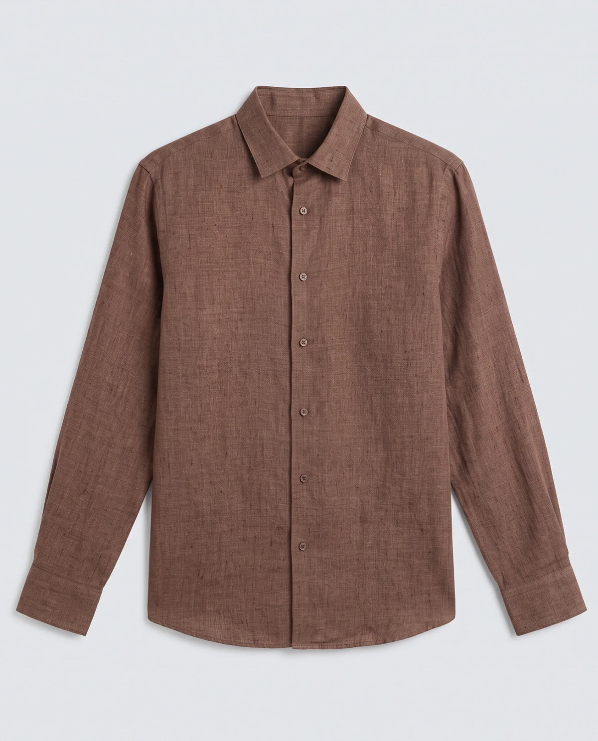Rare Rabbit Men's Borium-D-26 Dark Brown 100% Linen Full Sleeve Spread Collar Regular Fit Plain Shirt