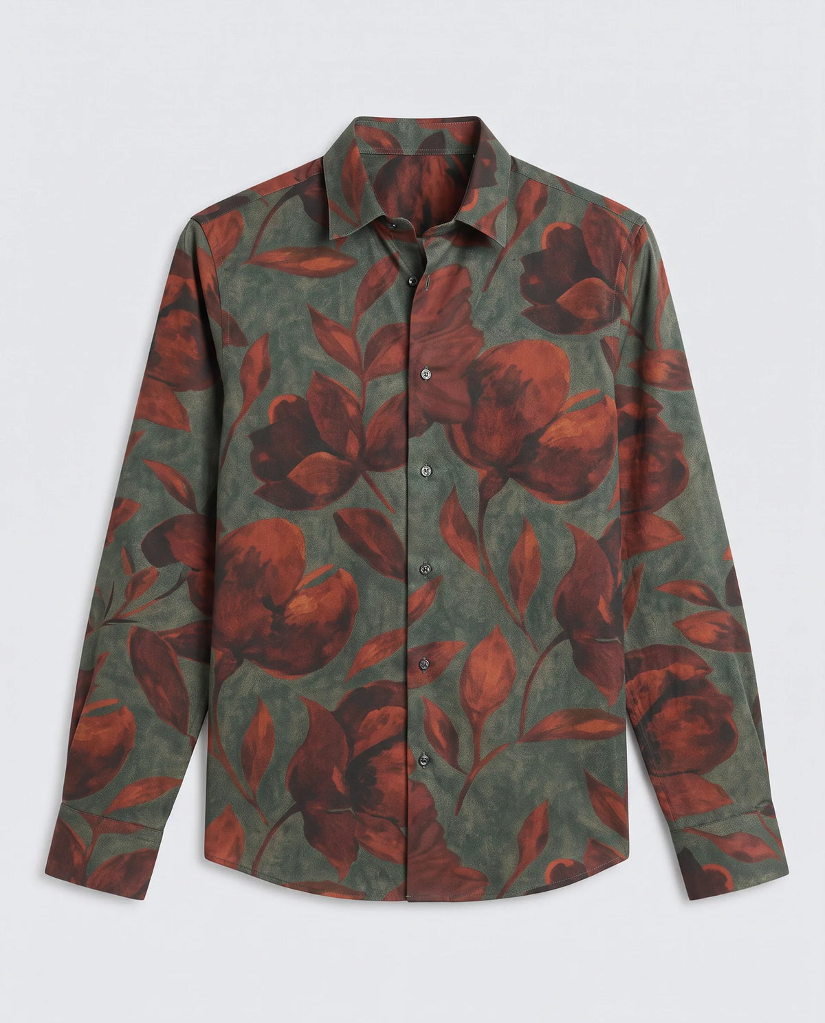 Rare Rabbit Men's Brol Dusky Green Cotton Fabric Full Sleeve Spread Collar Regular Fit Floral Print Shirt