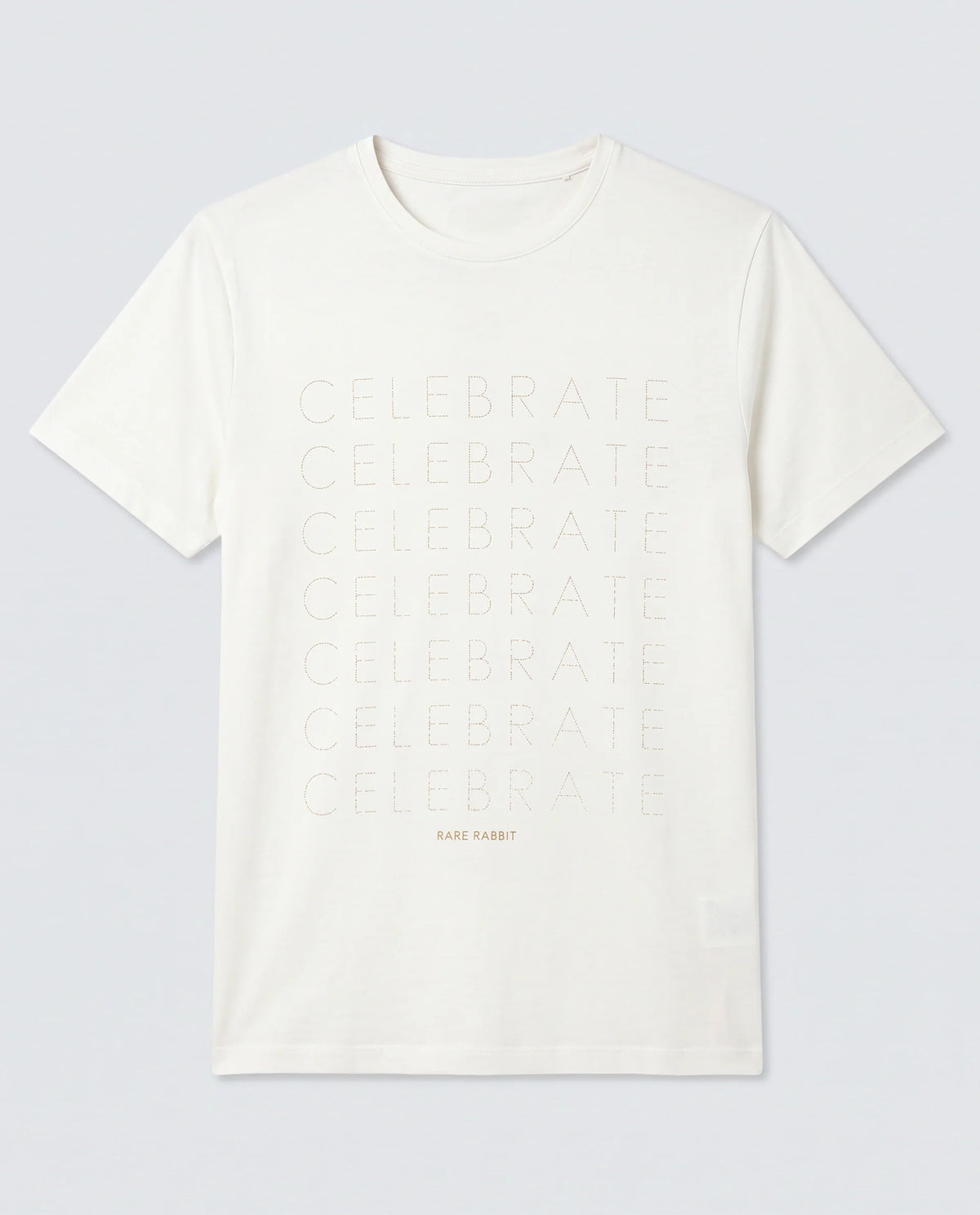 Rare Rabbit Men's Celebrate-S26 White Cotton Blend Fabric Half Sleeve Crew Neck Regular Fit Graphic Print T-Shirt