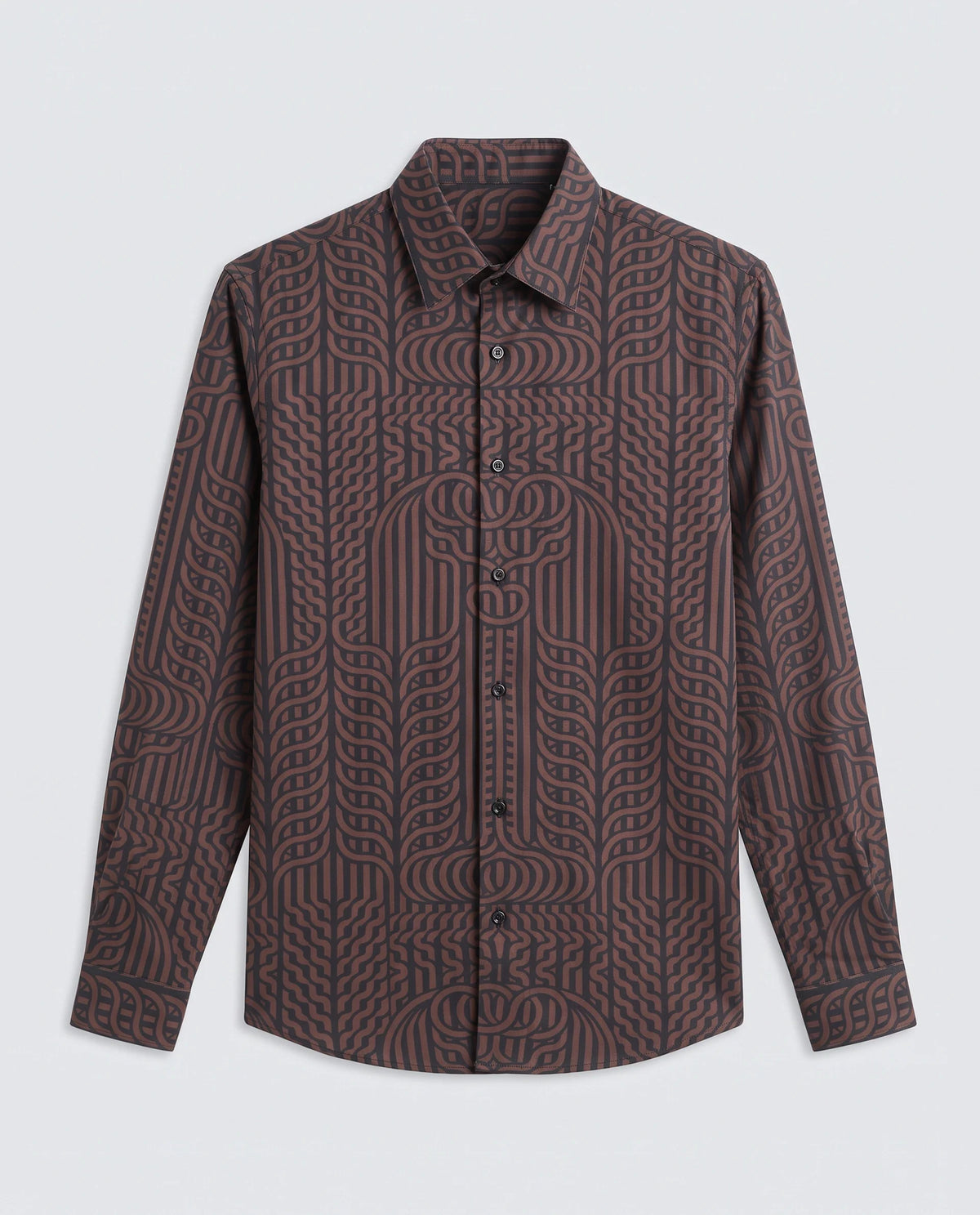 Rare Rabbit Men's Chel Brown Cotton Blend Fabric Full Sleeve Spread Collar Regular Fit Geometric Print Shirt