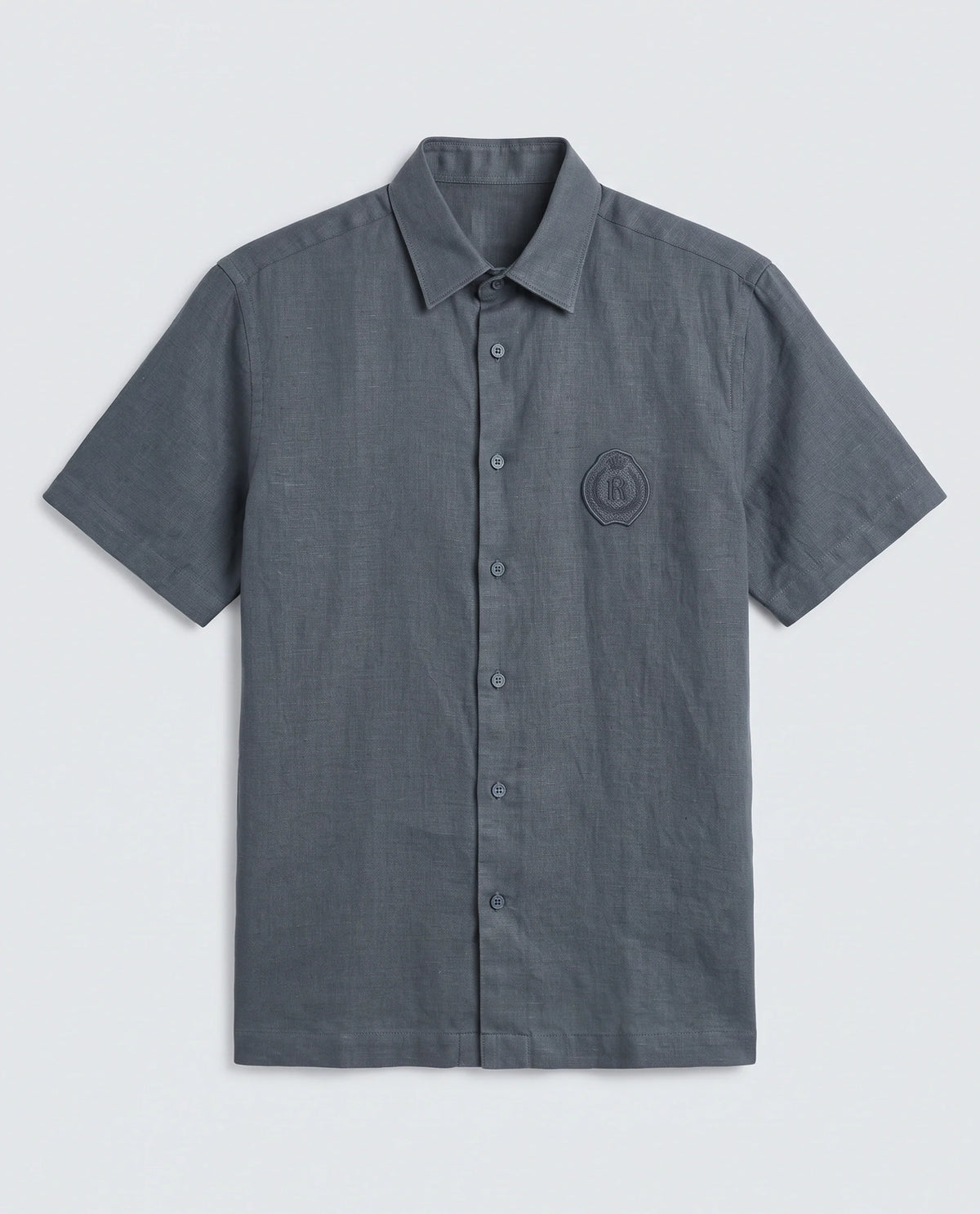 Rare Rabbit Men's Cine Ss Dark Blue Linen Blend Fabric Half Sleeve Spread Collar Regular Fit Plain Shirt