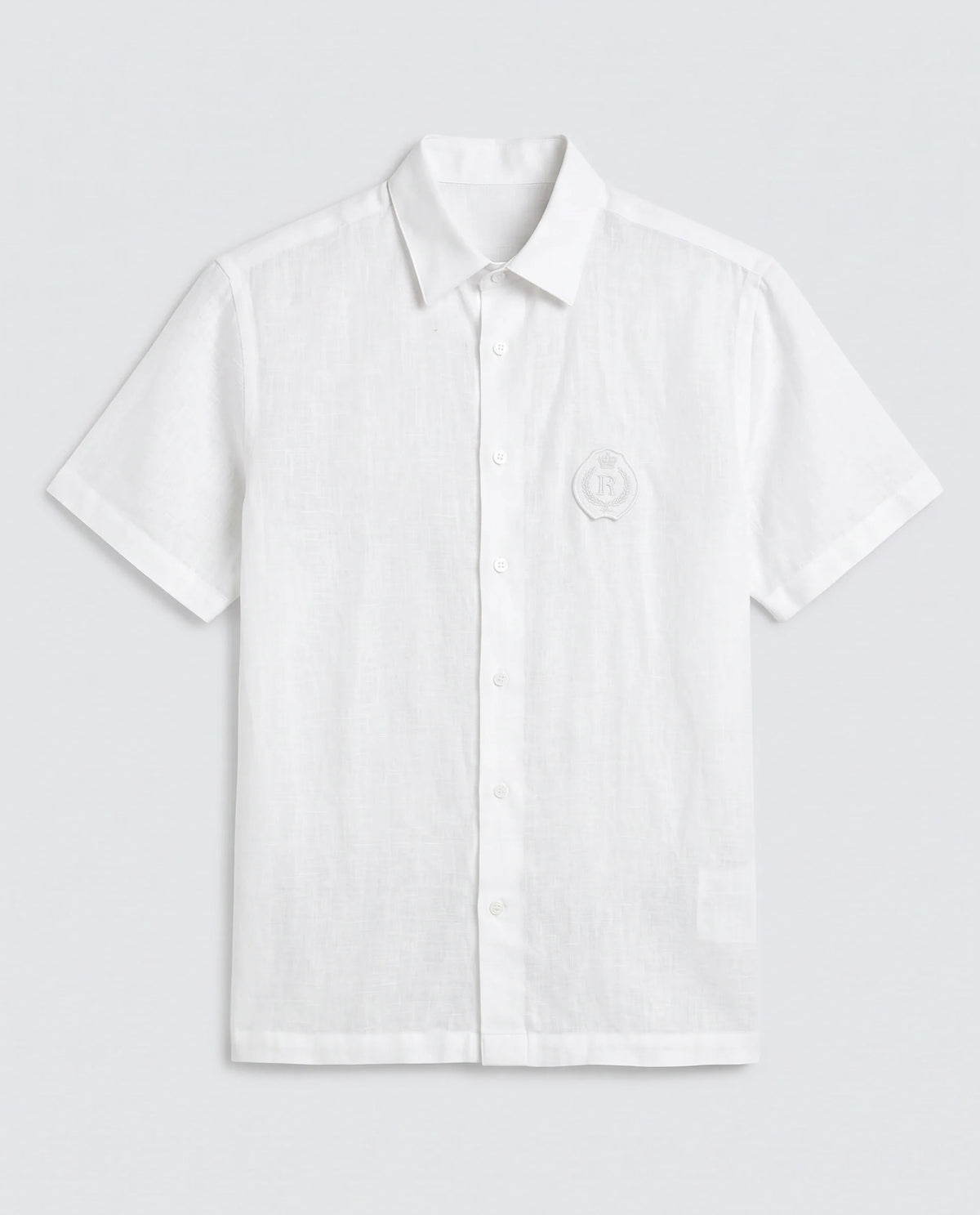 Rare Rabbit Men's Cine Ss White Linen Blend Fabric Half Sleeve Spread Collar Regular Fit Plain Shirt
