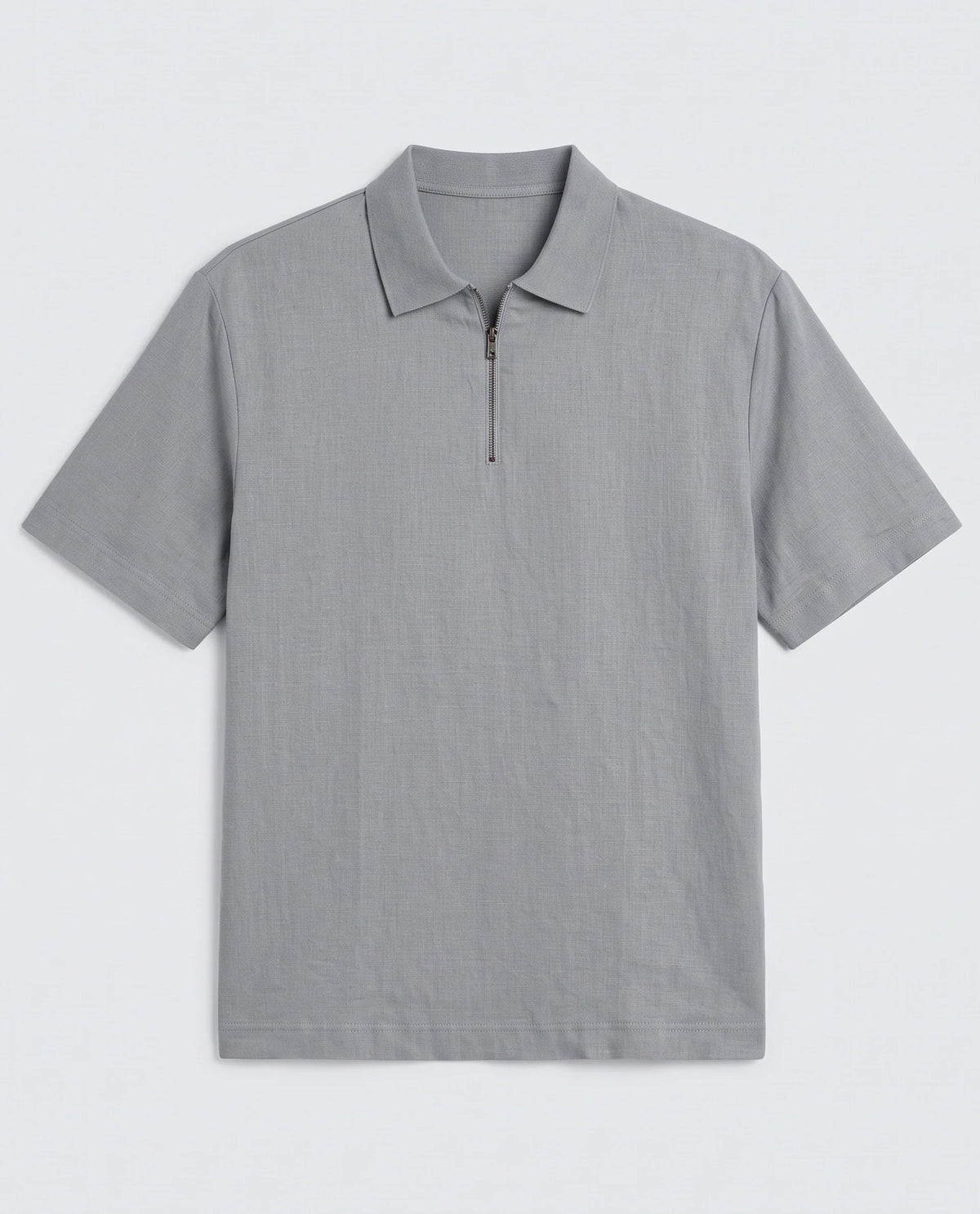 Rare Rabbit Men's Cosma-S26 Light Grey Linen Blend Fabric Half Sleeve Spread Collar Regular Fit Plain Polo