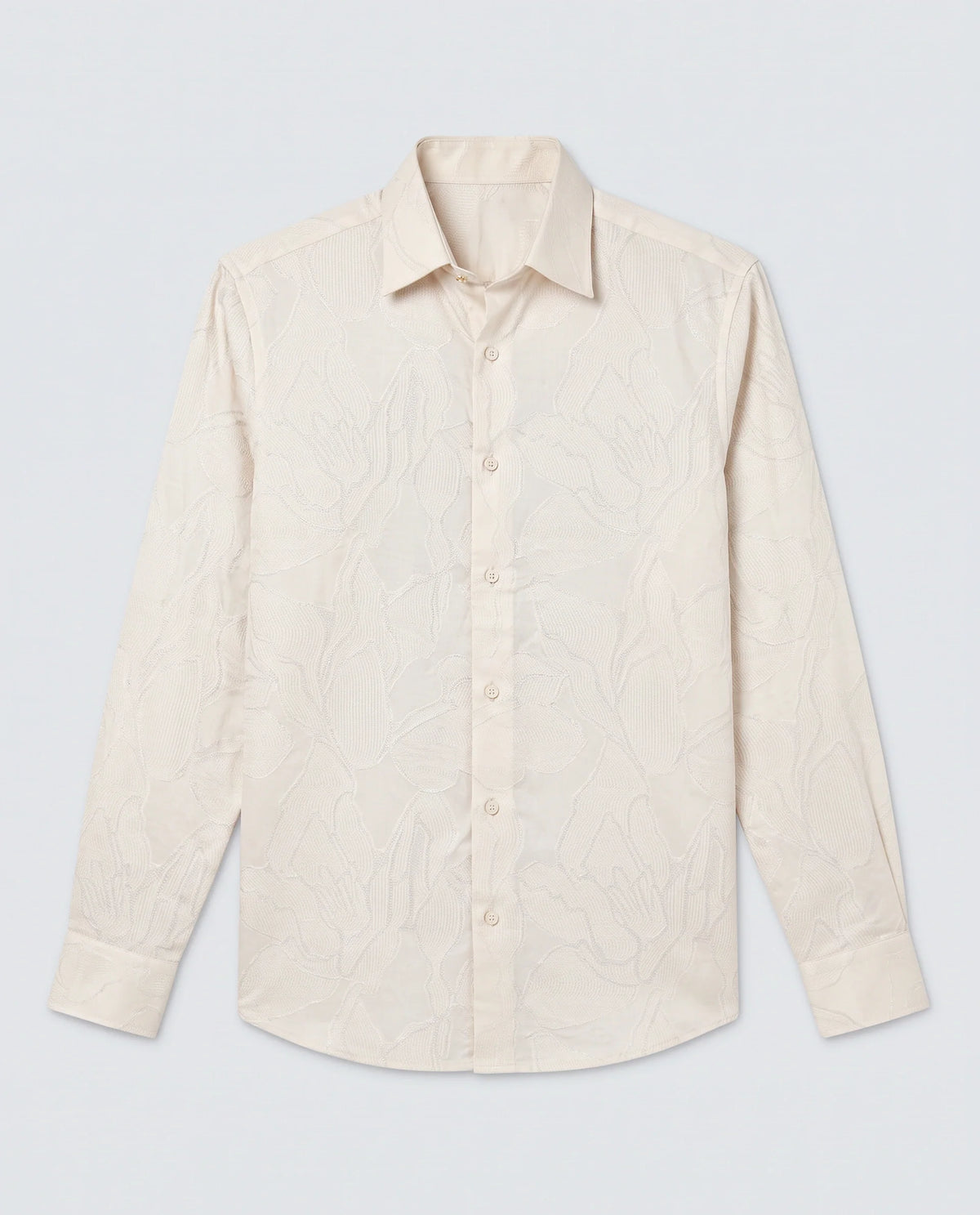 Rare Rabbit Men's Daqo-Ls Off White Cotton Full Sleeve Spread Collar Regular Fit Jacquard Shirt