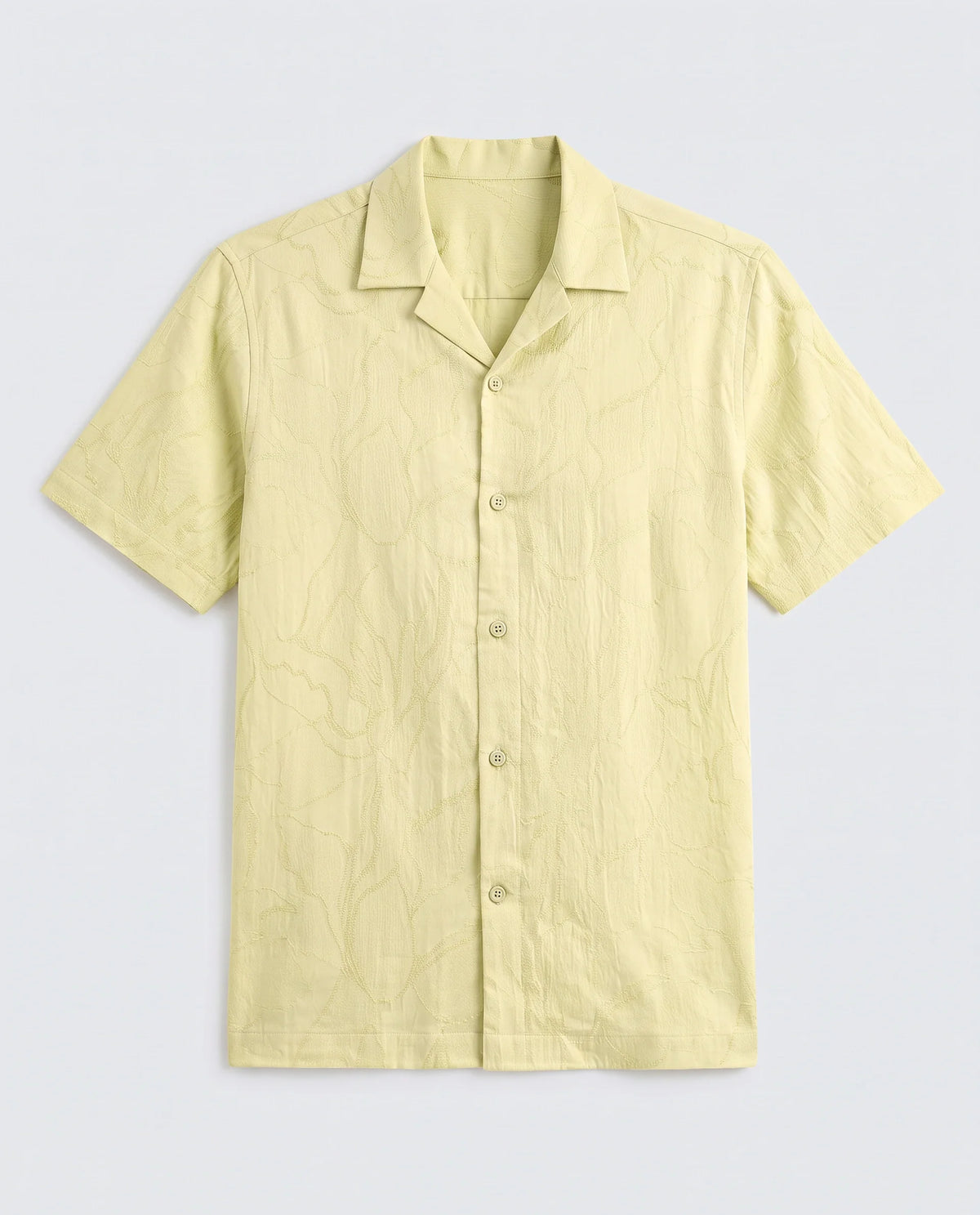 Rare Rabbit Men's Daqo-Ss Flourscent Green Cotton Half Sleeve Cuban Collar Regular Fit Jacquard Shirt