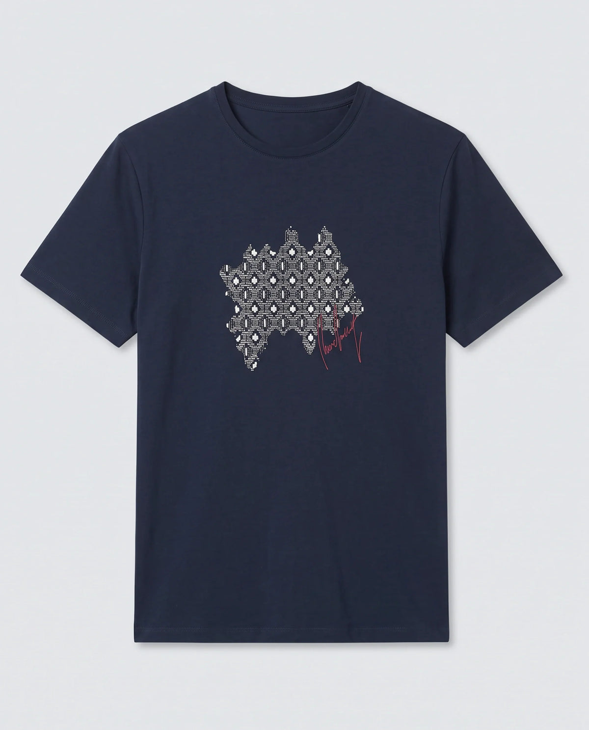 Rare Rabbit Men's Erine Navy Cotton Blend Fabric Half Sleeve Crew Neck Regular Fit Graphic Print T-Shirt