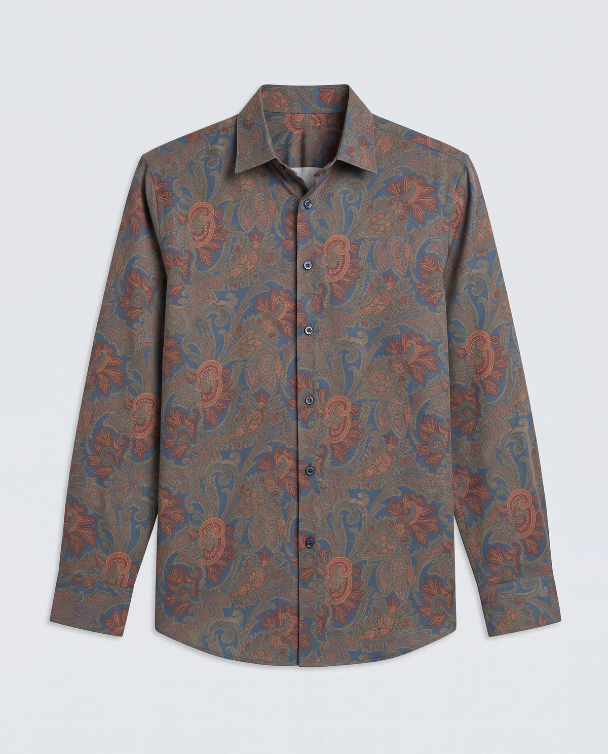 Rare Rabbit Men's Exor Dusky Blue Cotton Blend Fabric Full Sleeve Spread Collar Regular Fit Paisley Print Shirt