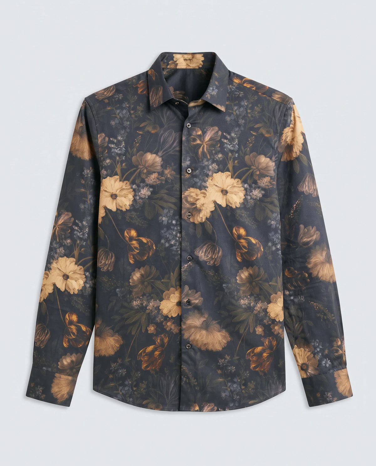 Rare Rabbit Men's Fawn Black Cotton Fabric Full Sleeve Spread Collar Regular Fit Floral Print Shirt