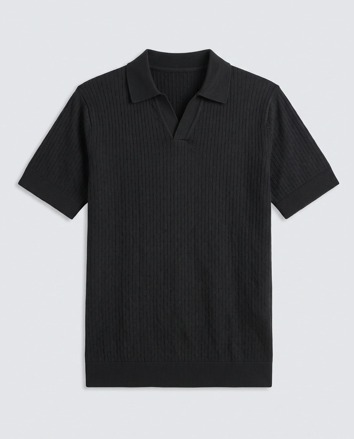 Rare Rabbit Men's Flay Black Cotton Fabric Half Sleeve Johnny Collar Regular Jacquard Polo