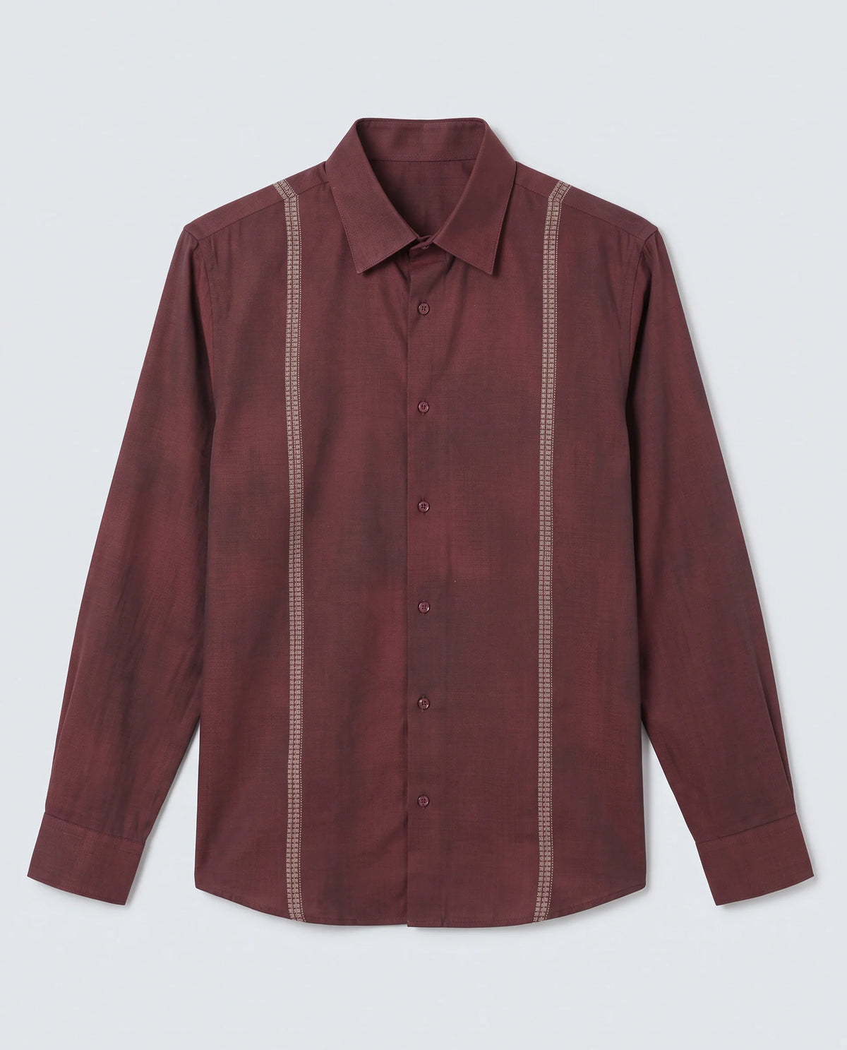 Rare Rabbit Men's Iqra Dusky Red Viscose Fabric Full Sleeve Spread Collar Regular Fit Striped Shirt