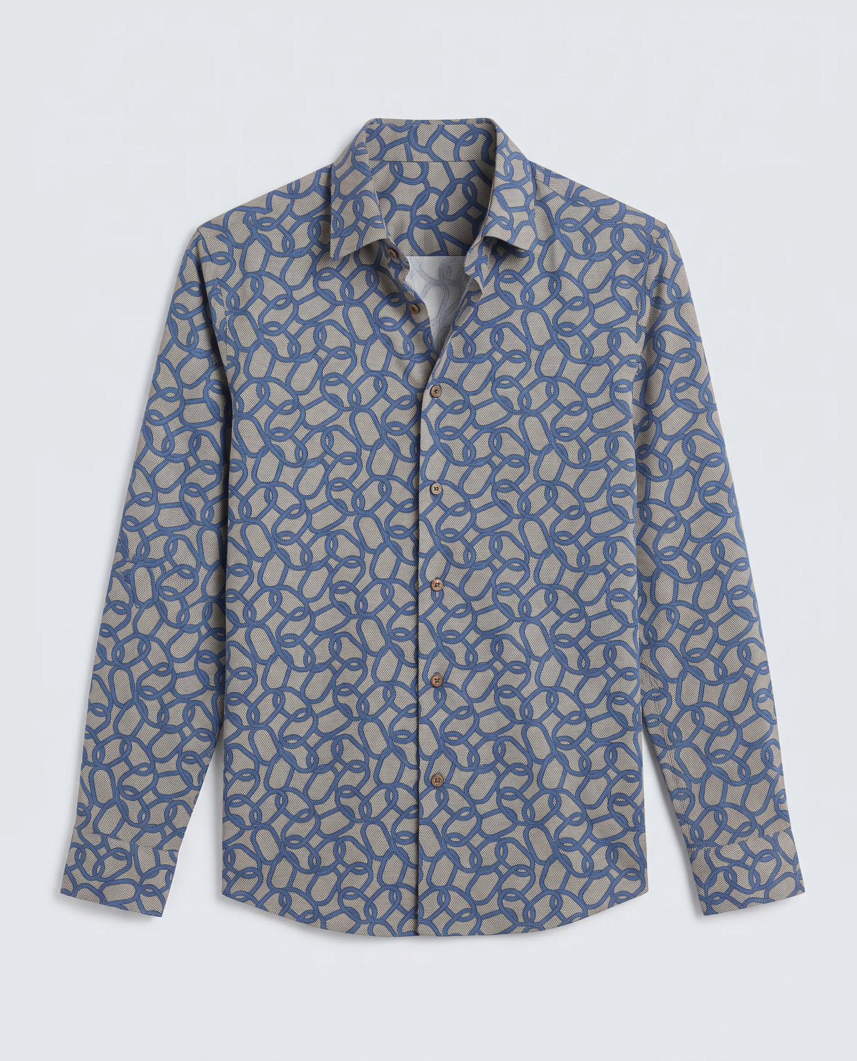 Rare Rabbit Men's Ivek Dusky Beige Viscose Fabric Full Sleeve Spread Collar Regular Fit Geometric Print Shirt