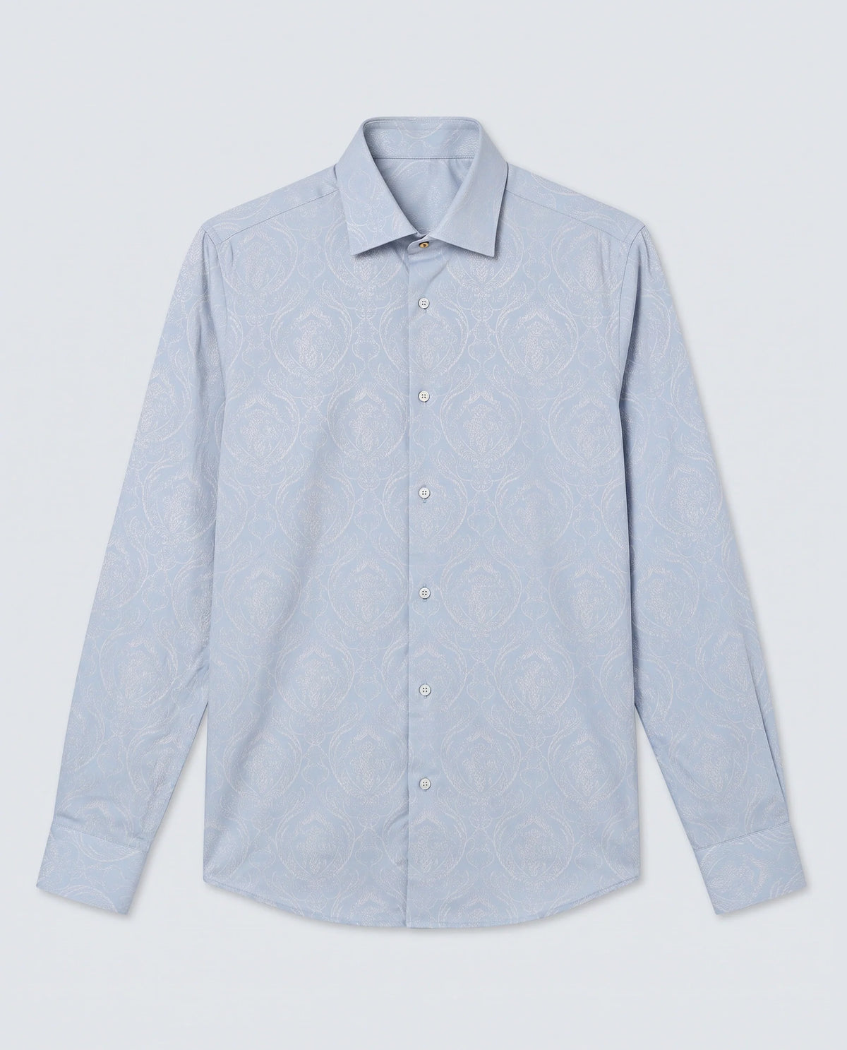 Rare Rabbit Men's Jaco Dusky Blue Cotton Fabric Full Sleeve Spread Collar Button Regular Jacquard Shirt