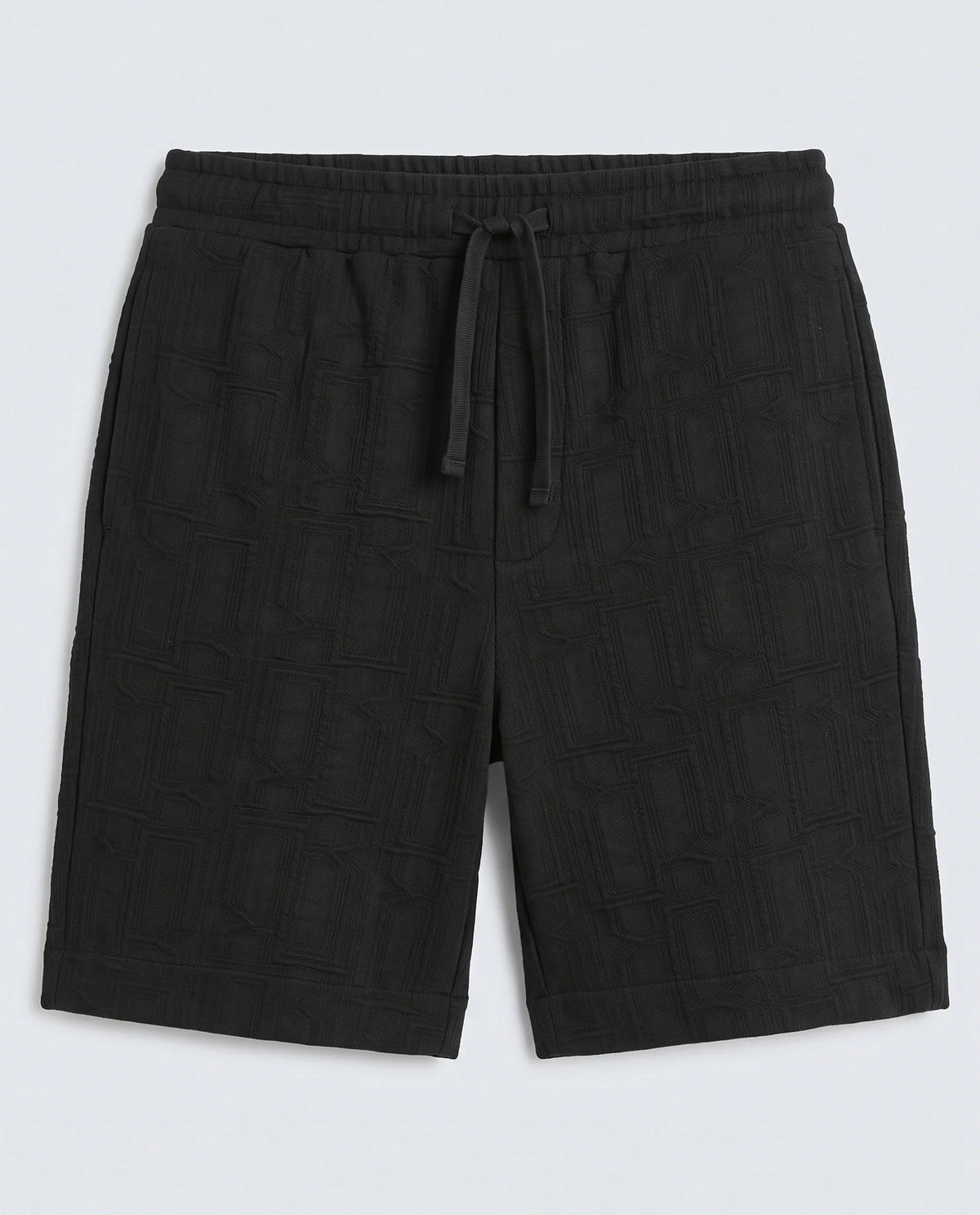 Rare Rabbit Men's Jas-1-Sh Black Cotton Blend Fabric Regular Fit Textured Shorts