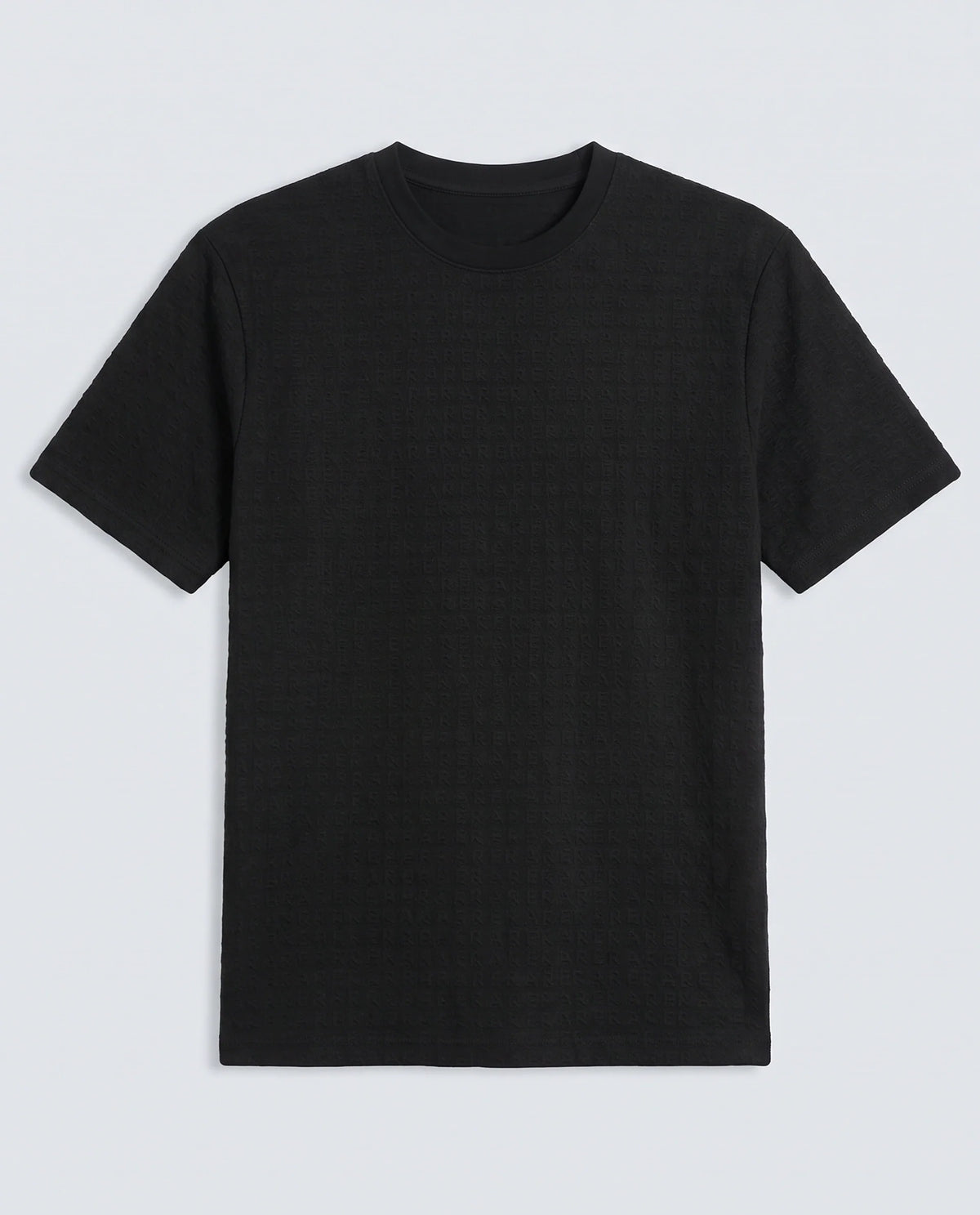 Rare Rabbit Men's Jas-2 Black Polyester Blend Fabric Half Sleeve Crew Neck Oversized Jacquard T-Shirt
