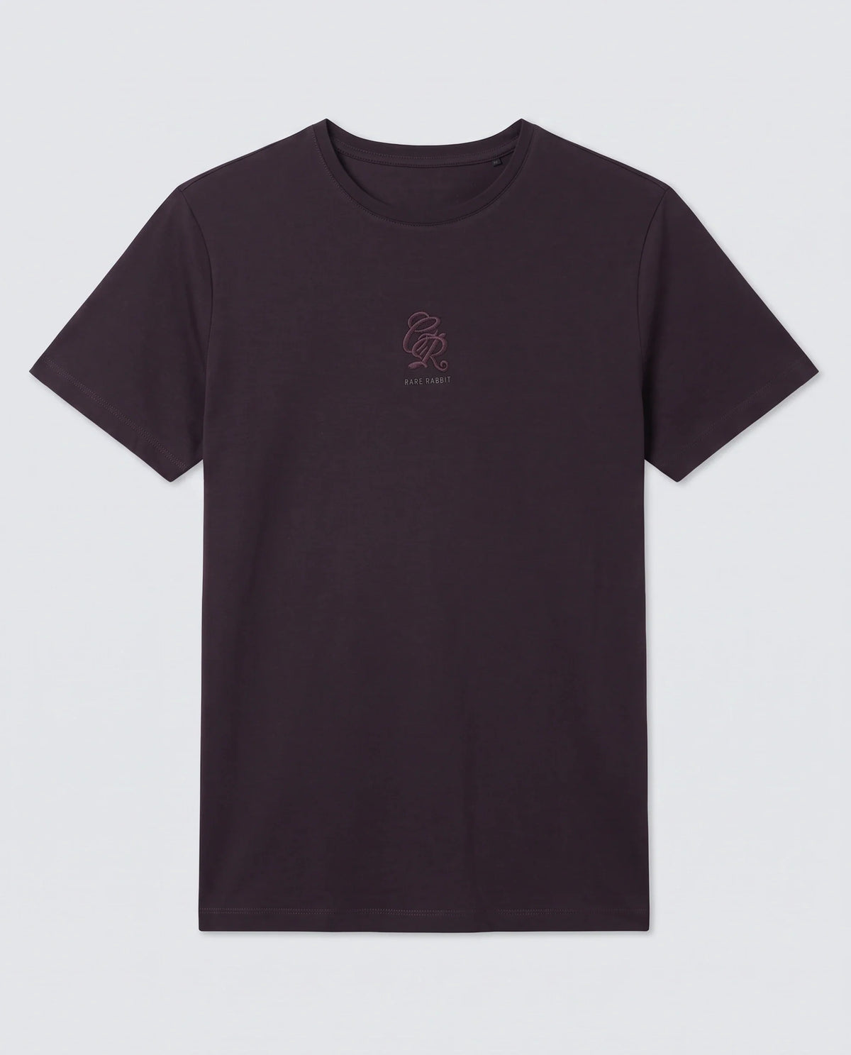 Rare Rabbit Men's Ject-S26 Dark Purple Cotton Fabric Half Sleeve Crew Neck Regular Fit Embroidered T-Shirt