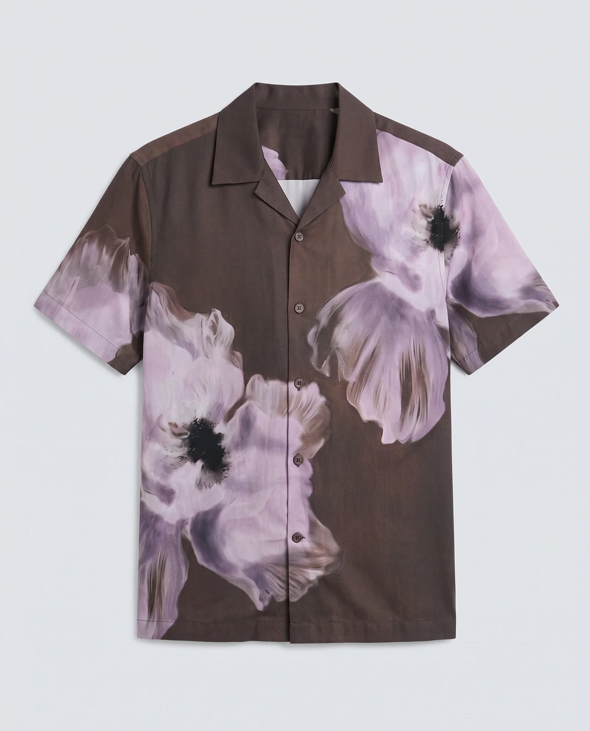 Rare Rabbit Men's Jena Dusky Brown Cotton Blend Blend Fabric Half Sleeve Cuban Collar Regular Fit Floral Print Shirt