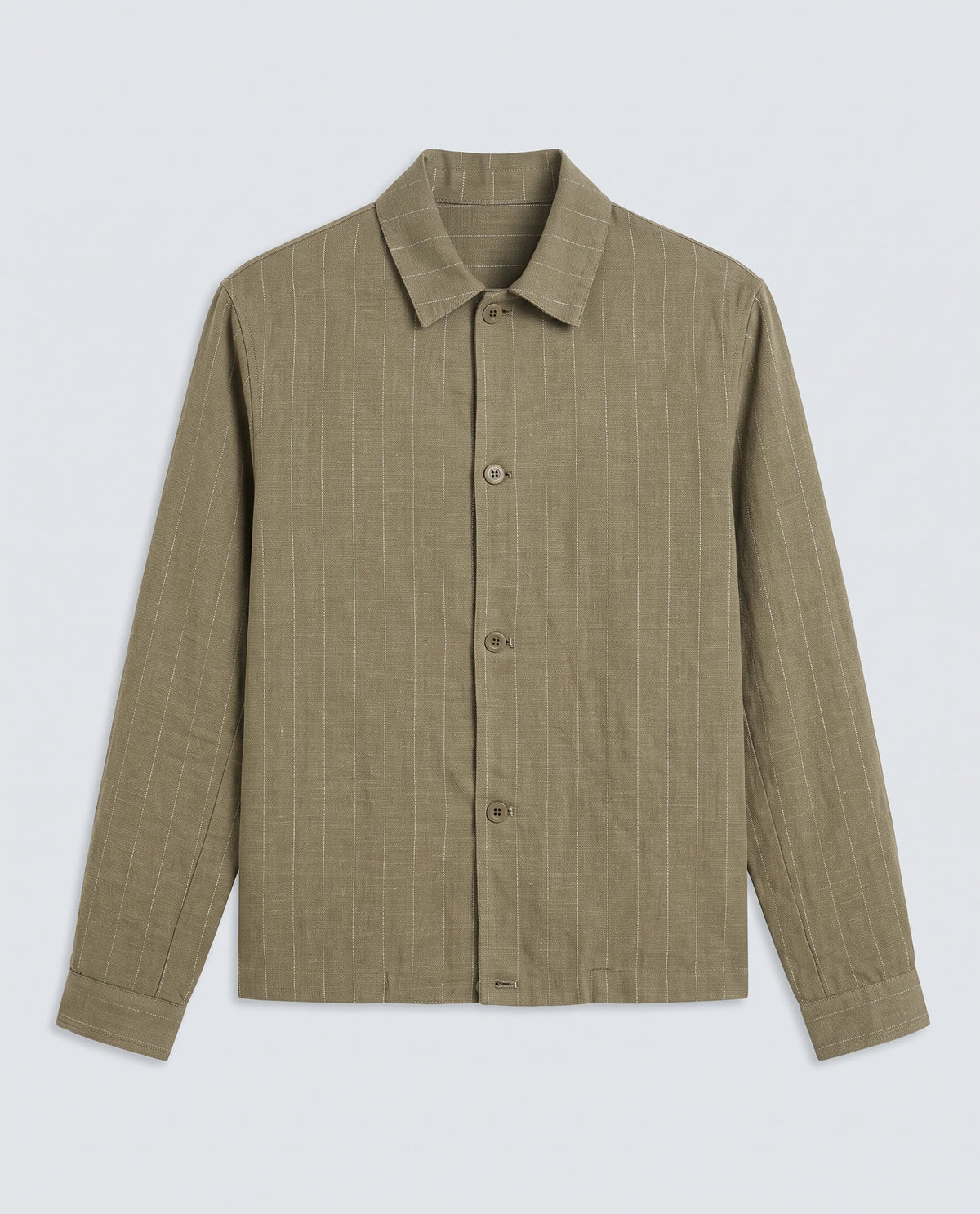 Rare Rabbit Men's Jlo-S-26 Khaki Linen Blend Fabric Full Sleeve Collar Regular Fit Striped Shacket