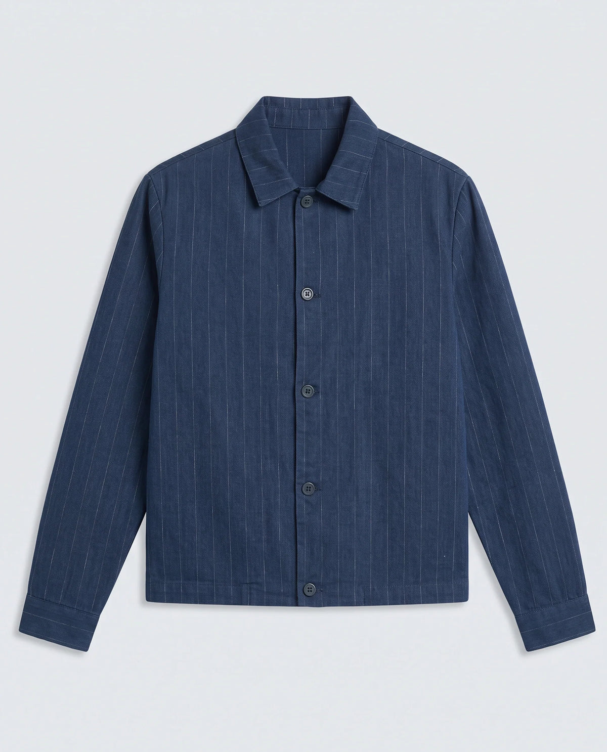 Rare Rabbit Men's Jlo-S-26 Navy Linen Blend Fabric Full Sleeve Collar Regular Fit Striped Shacket