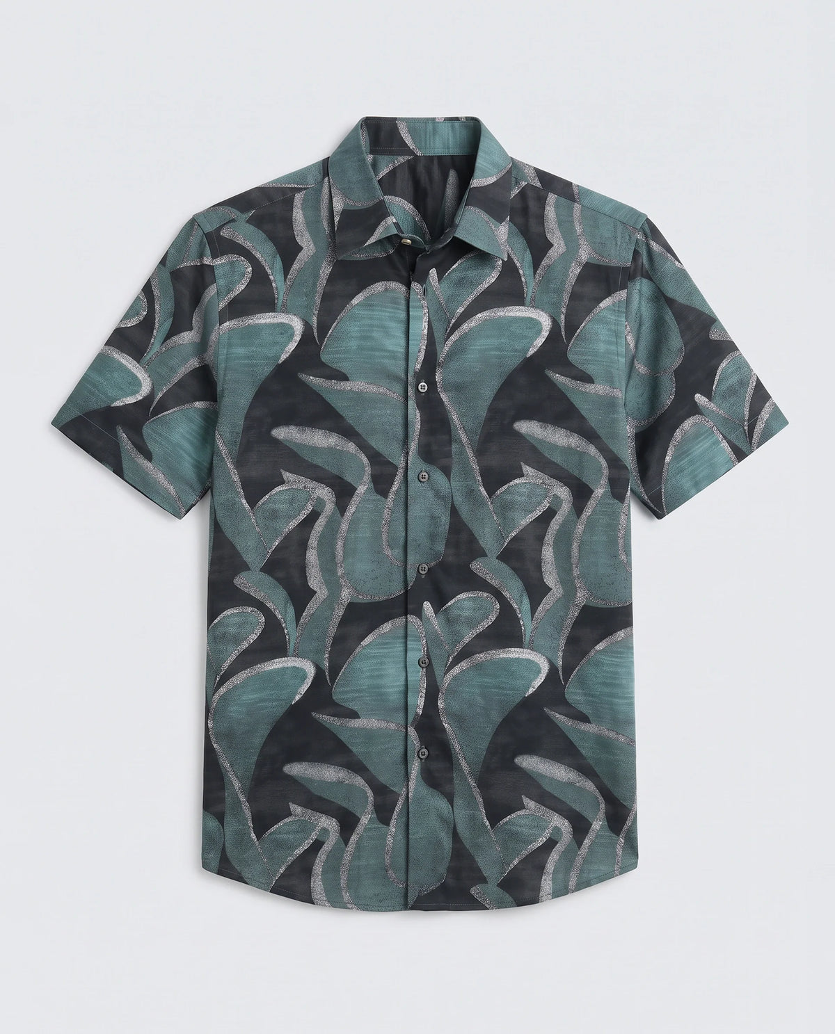 Rare Rabbit Men's Jorp Dusky Green Viscose Fabric Half Sleeve Spread Collar Regular Fit Abstract Print Shirt