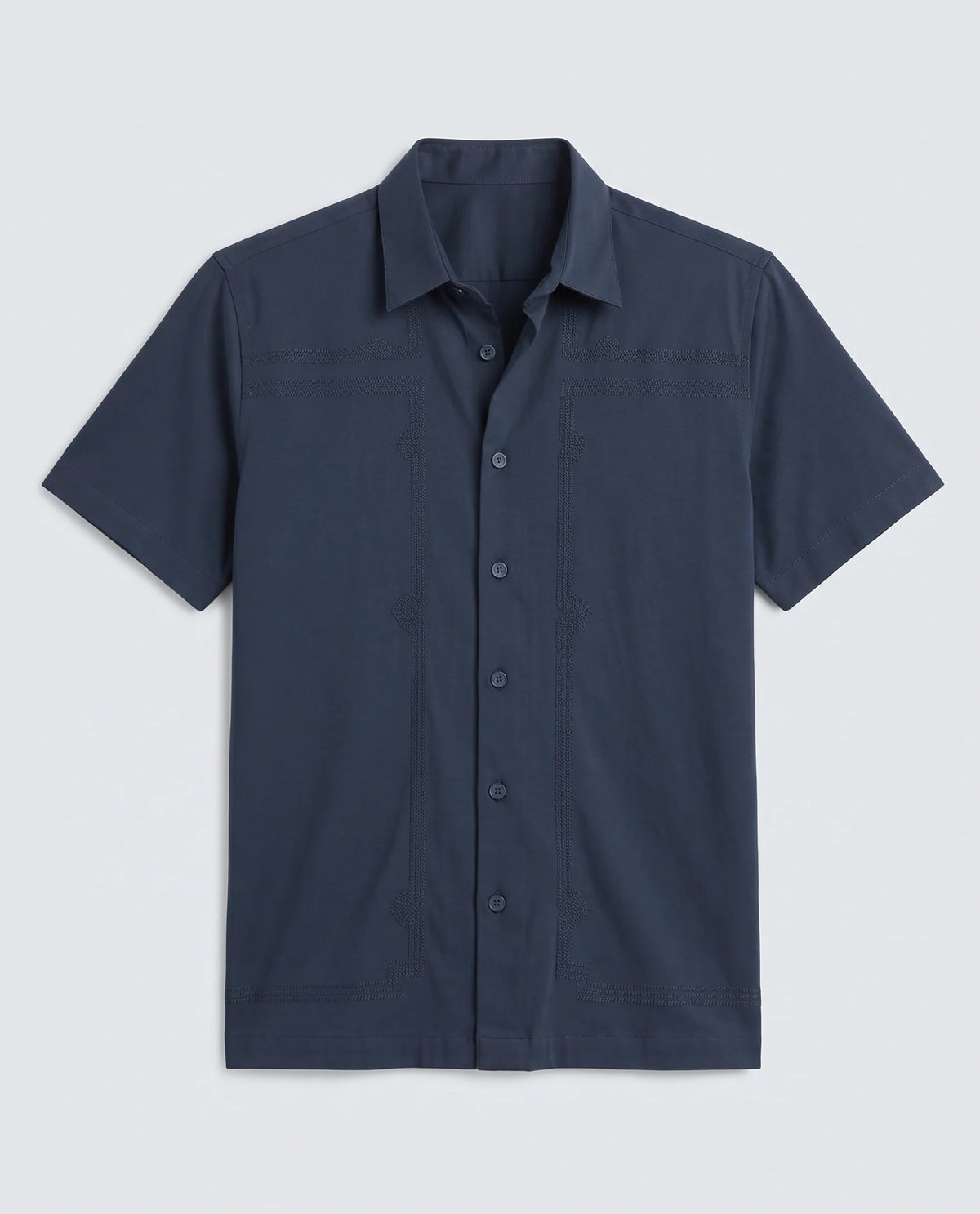 Rare Rabbit Men's Jupi Navy Cotton Fabric Spread Collar Regular Fit Embroidered Shirt