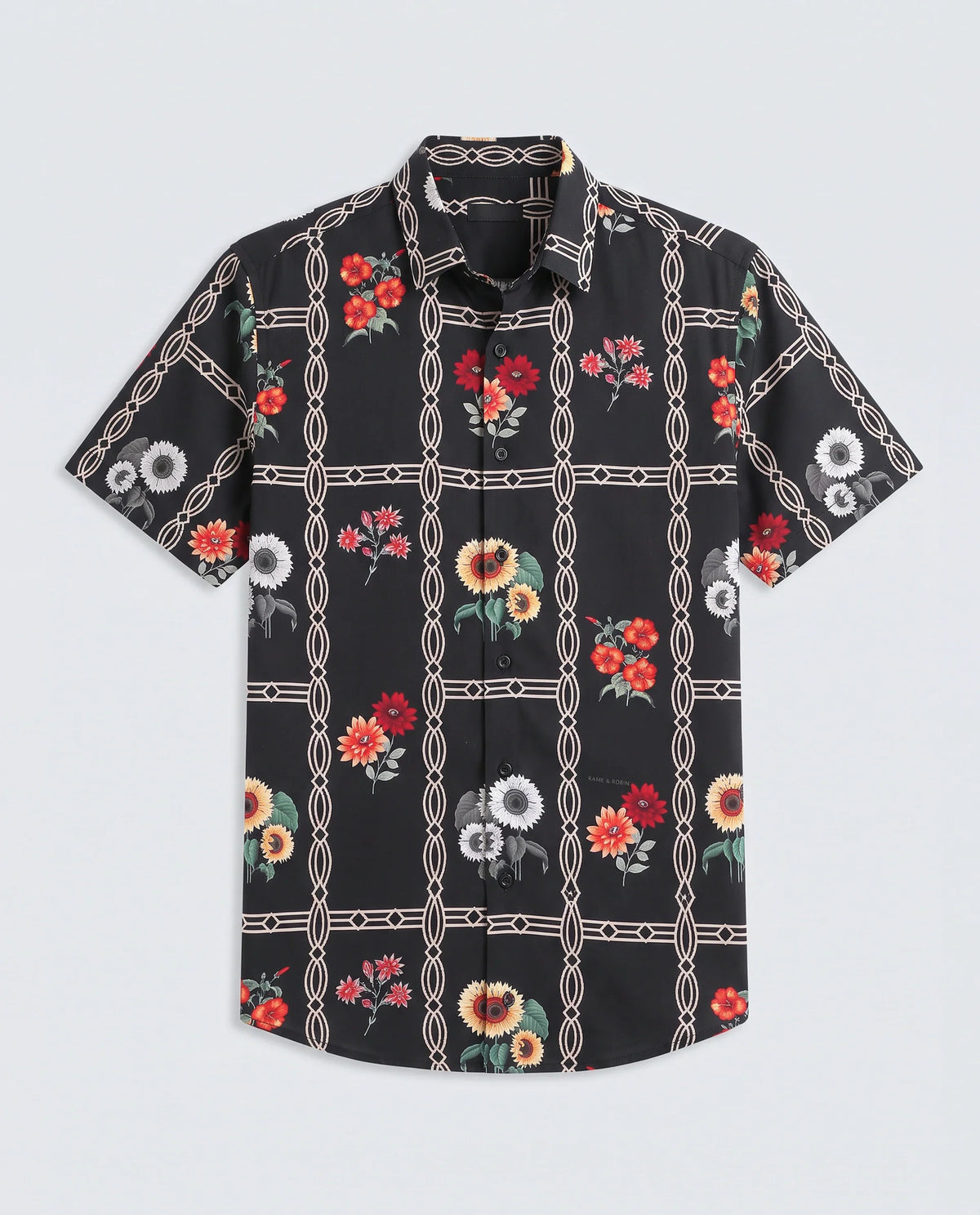 Rare Rabbit Men's Klyn Black Viscose Fabric Half Sleeve Spread Collar Regular Fit Floral Print Shirt