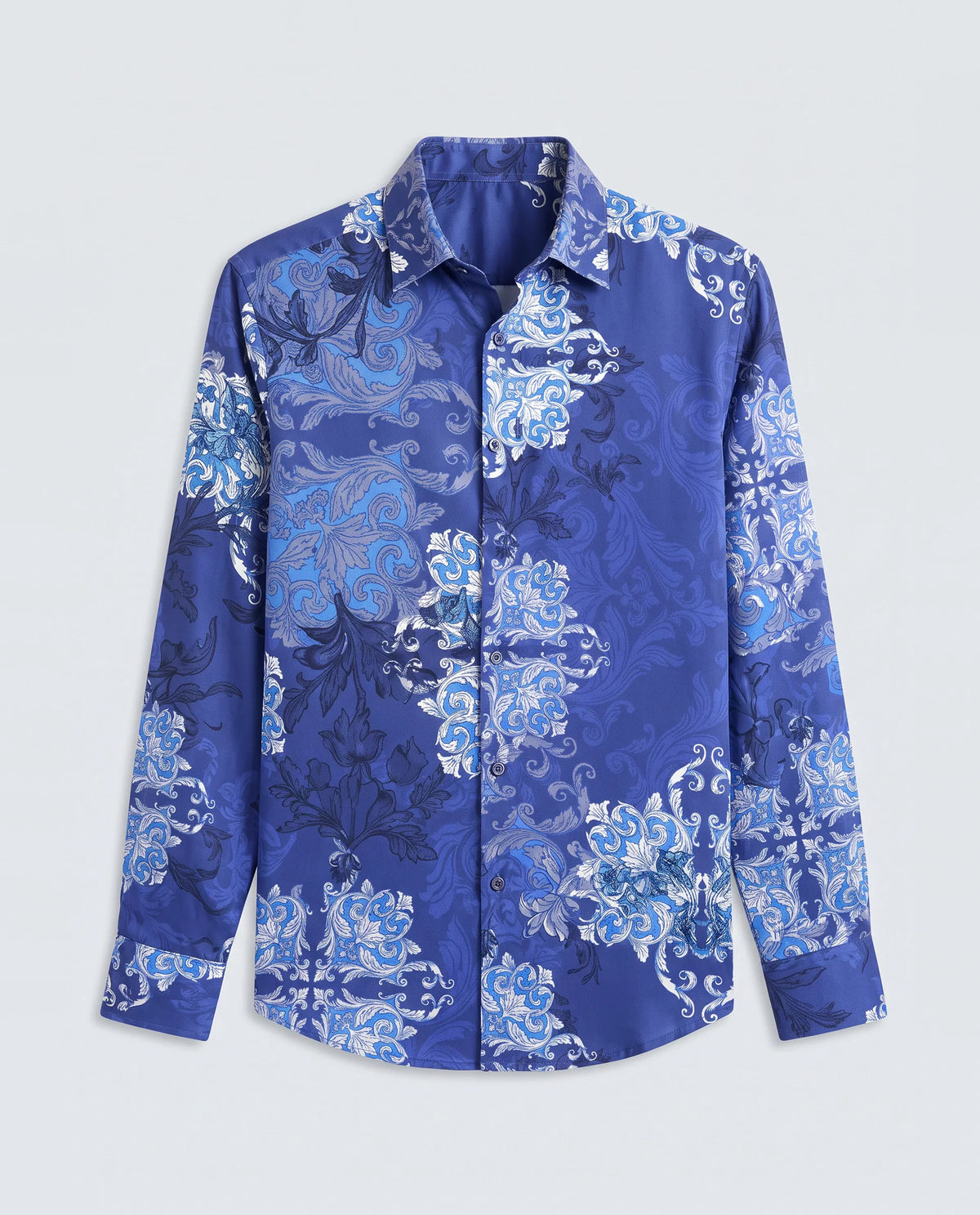 Rare Rabbit Men's Lagos Blue Cotton Blend Fabric Full Sleeve Regular Fit Ornate Print Shirt