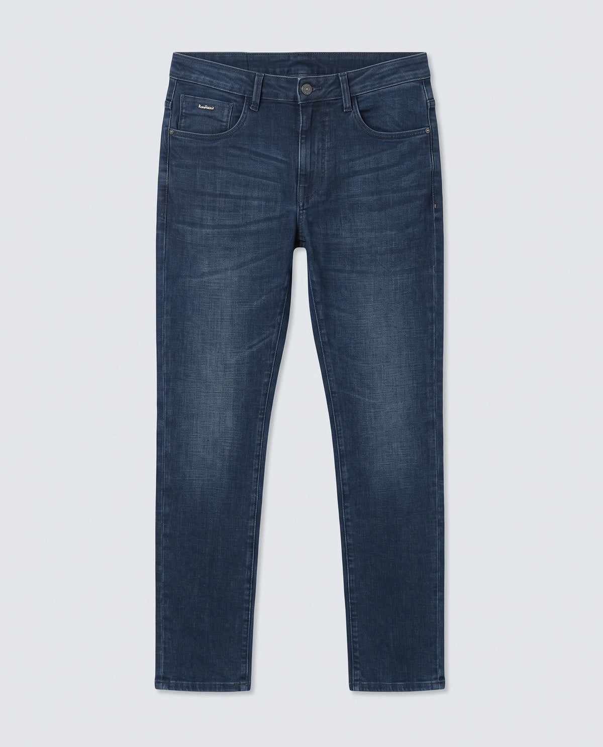 Rare Rabbit Men's Lenz D Dark Blue Cotton Blend Fabric Shank And Zipper Hawk Slim Plain Jeans